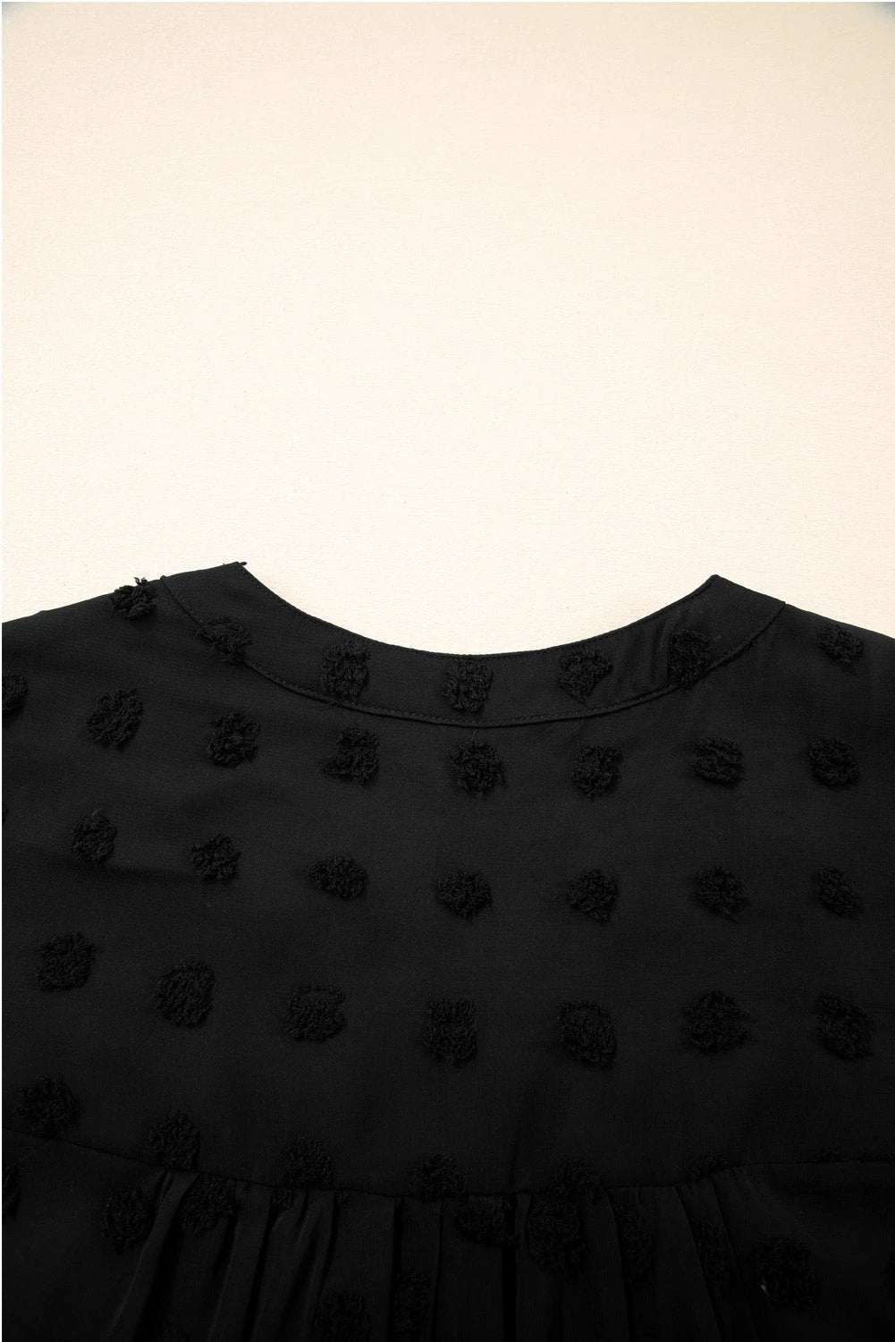 black dotty textured notched neck plus ruffled dress for women casual everyday outfit