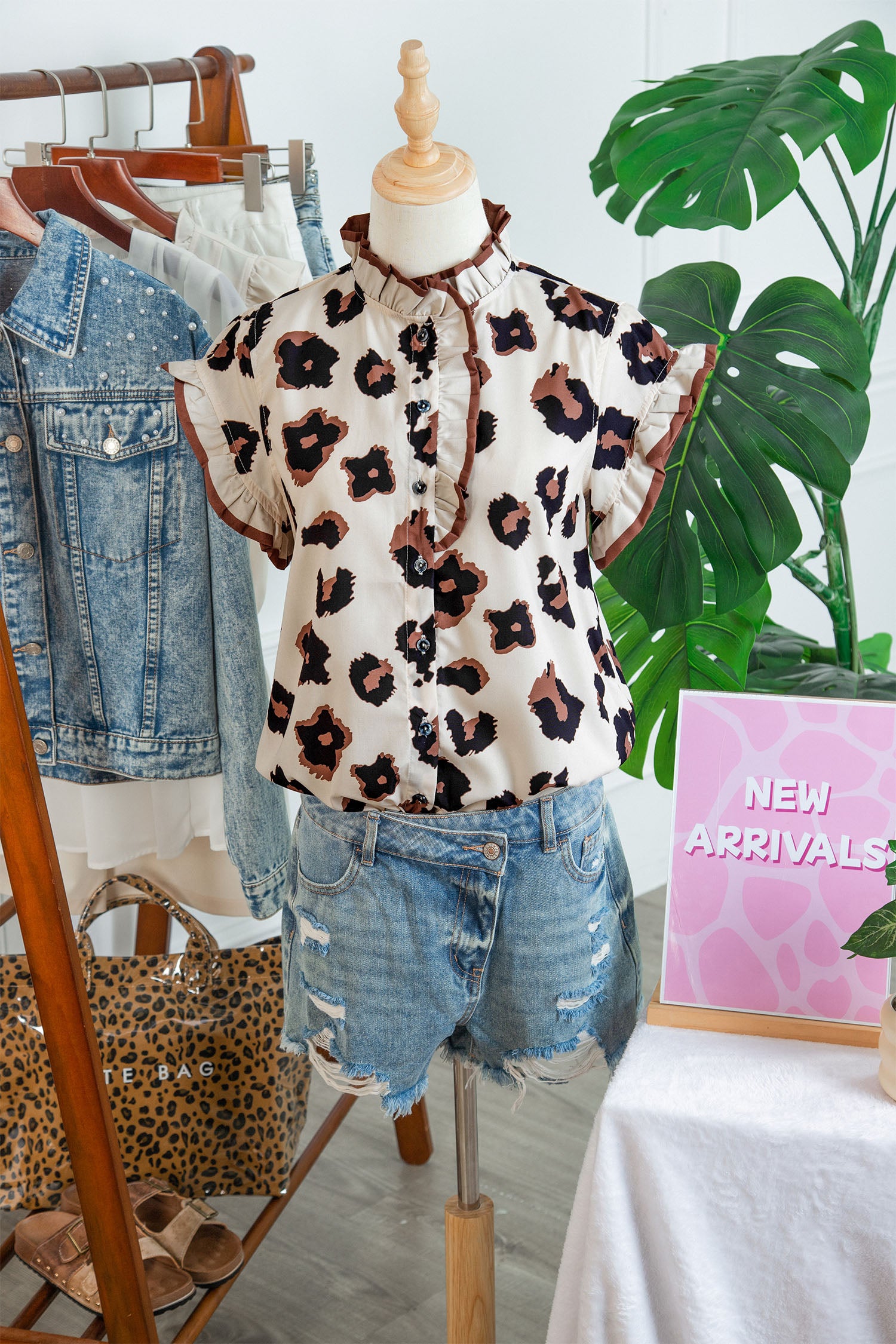 Leopard Print Ruffle Sleeve Blouse — women's everyday blouse | J&H Apparel
