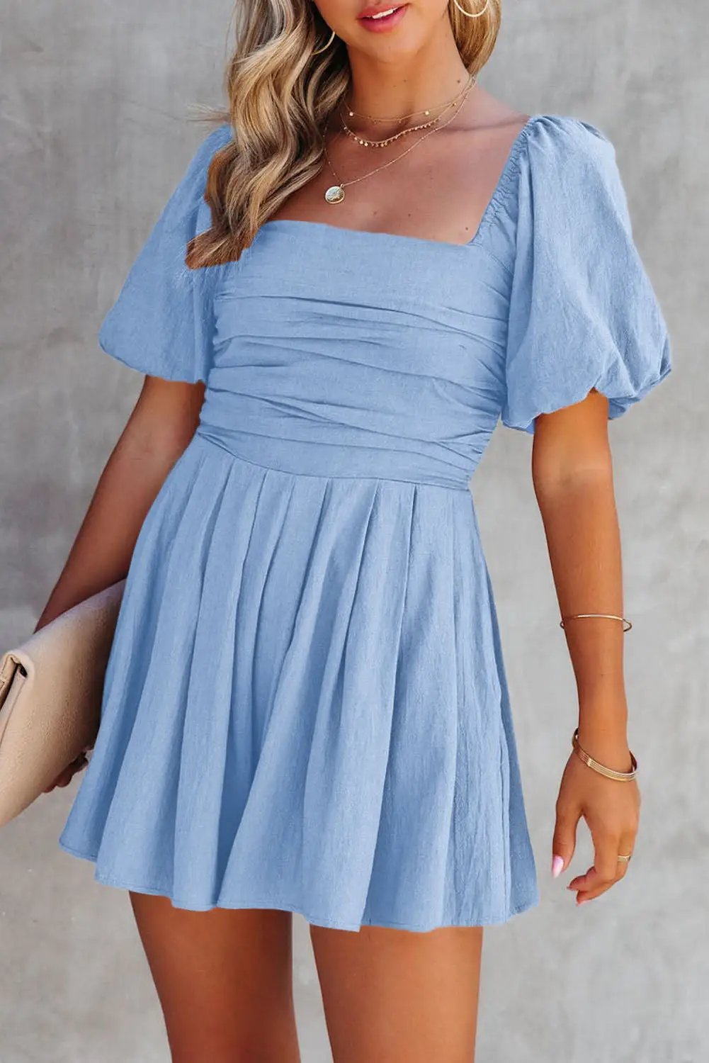 Dear-Lover Dropshipping Valerian Square Neck Ruched Puff Sleeve Romper - One-Pieces Bottoms/Jumpsuits & Rompers