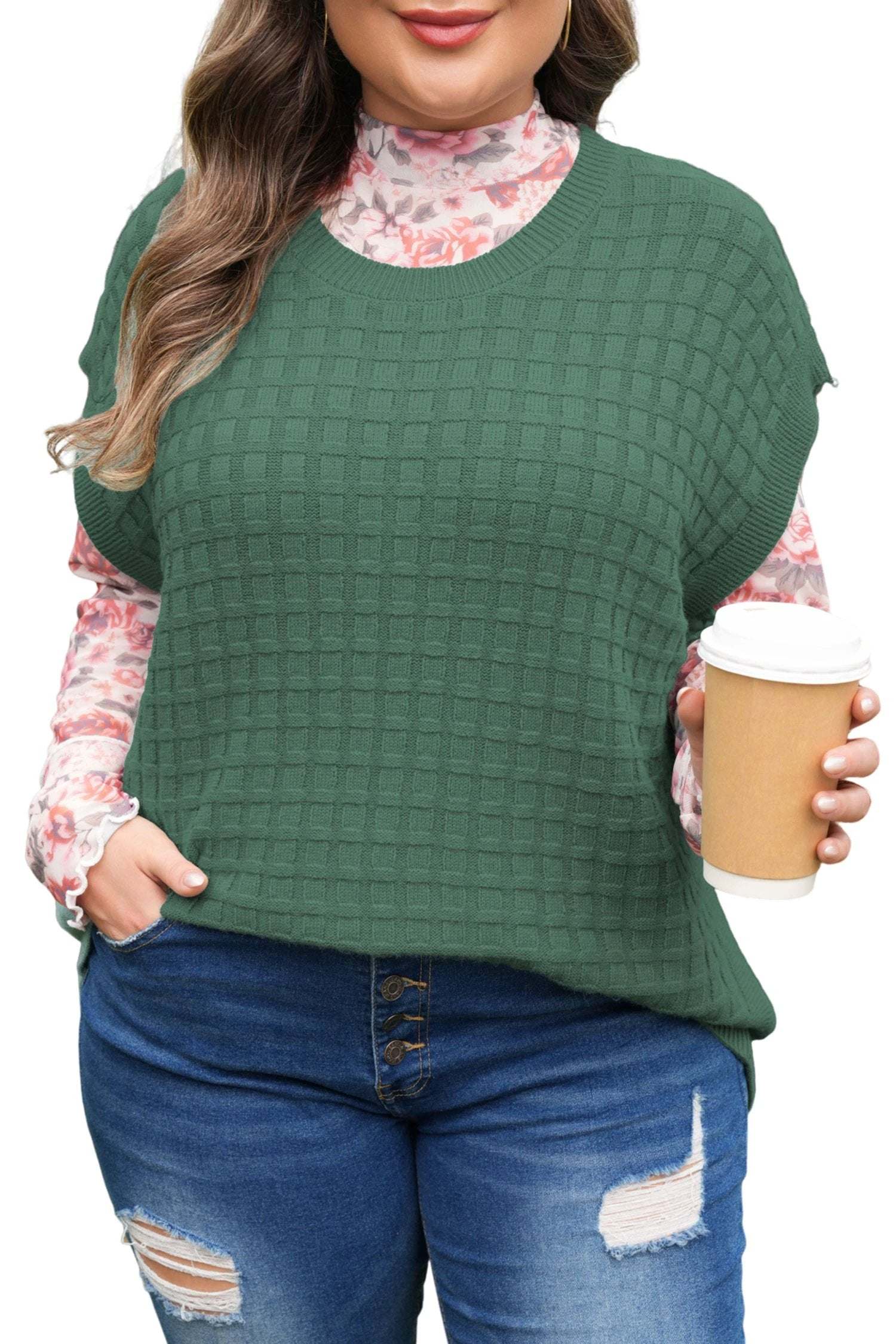 mist green plus size solid color textured knit short sleeve sweater for women casual everyday outfit