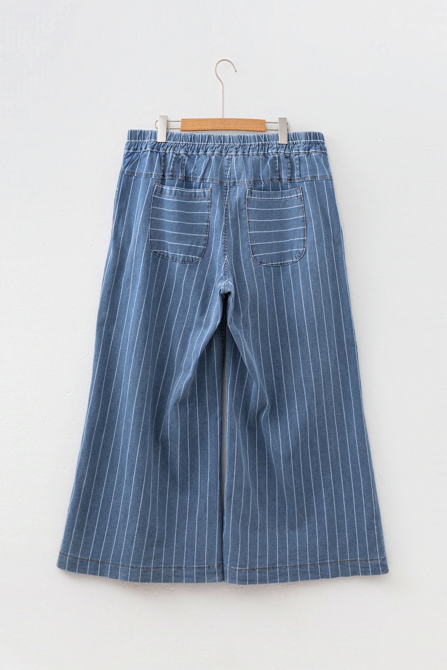 Plus Size Stripe Buttoned Loose Wide-Leg Denim Pants — women's everyday bottoms | J&H Apparel