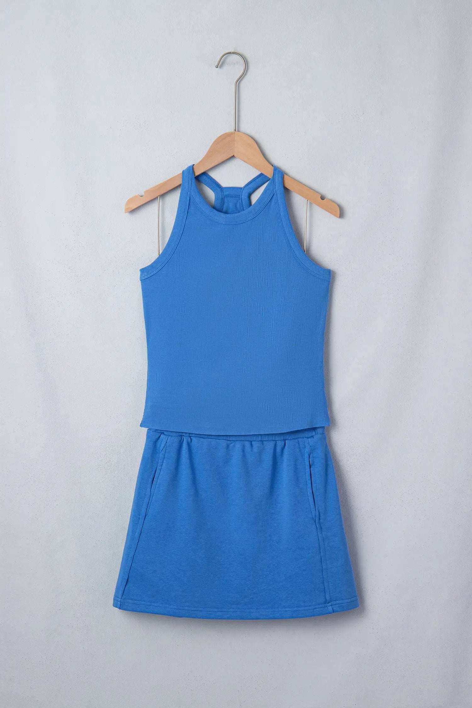 Ribbed Tank Top Mini Skort Set with elastic waist vacation outfit