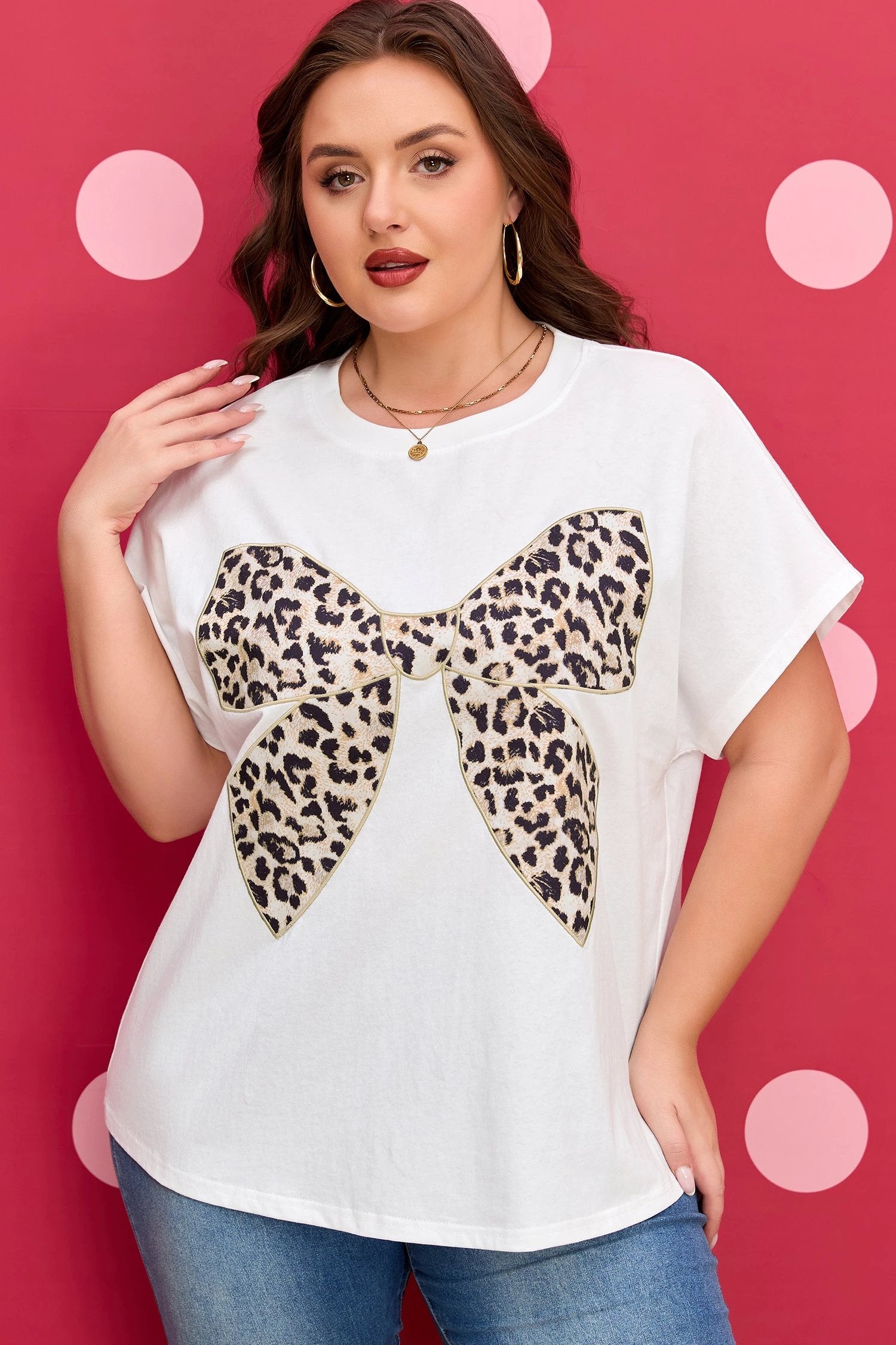 plus size leopard bow tee