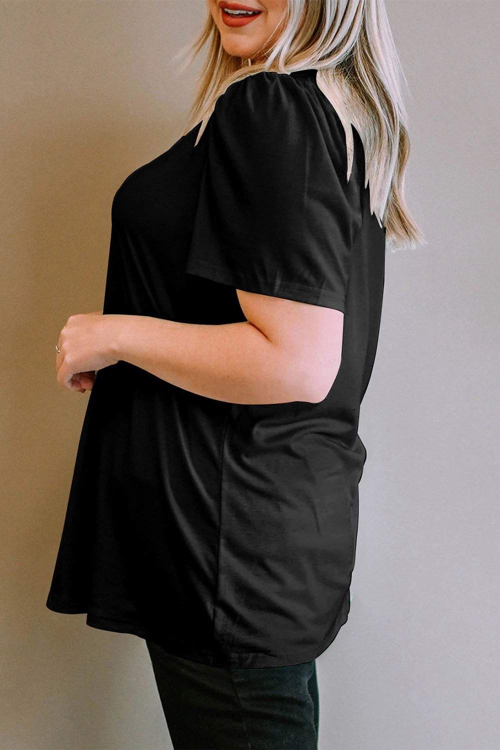 Dear-Lover Dropshipping Green Plus Size Square Neck Ruched Shoulder Short Sleeve Top - Plus Size/Plus Size Tops/Plus Size Tops & Tees