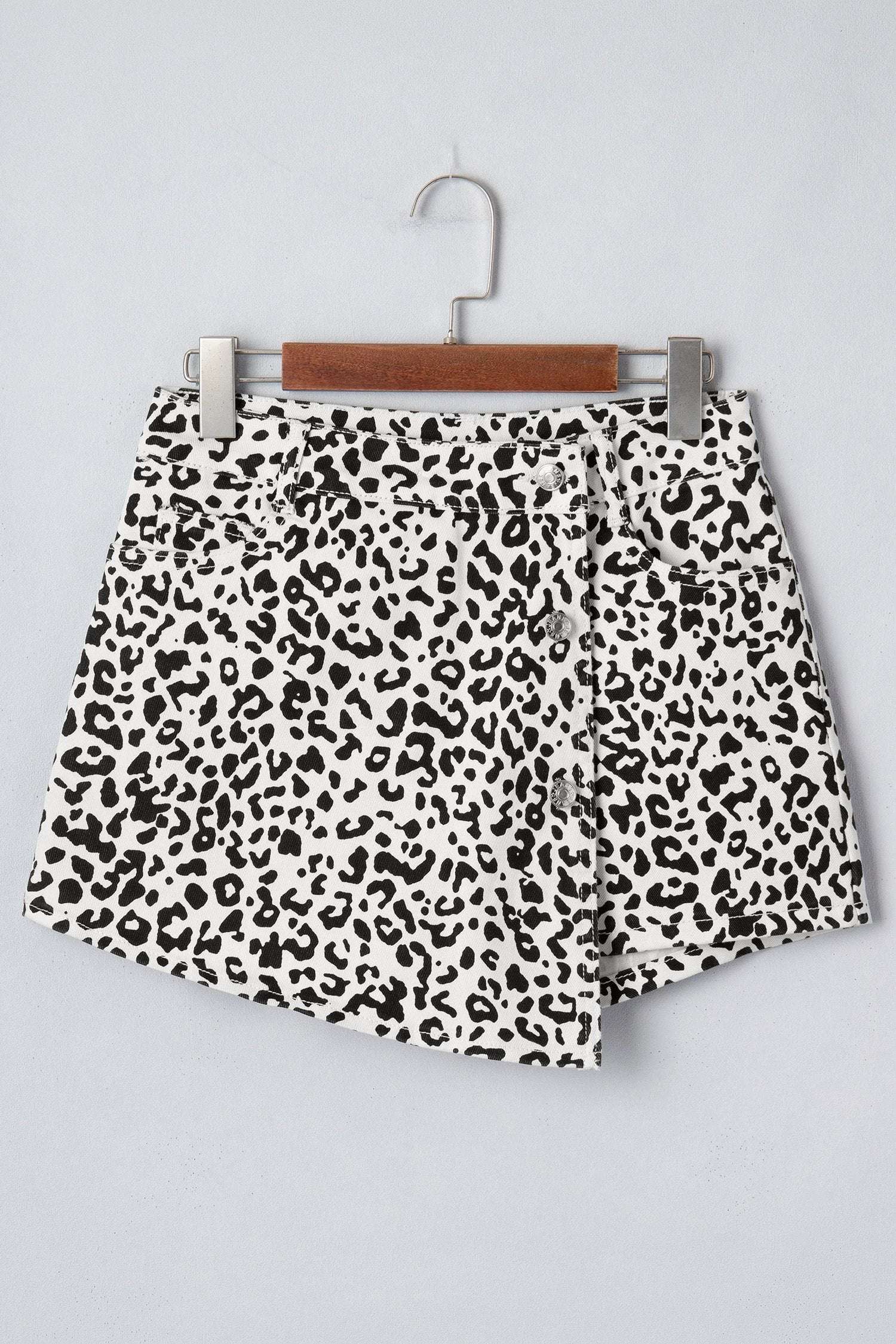 Dear-Lover Dropshipping Brown Leopard Print Button Overlap Denim Shorts - Shorts Bottoms/Denim Shorts