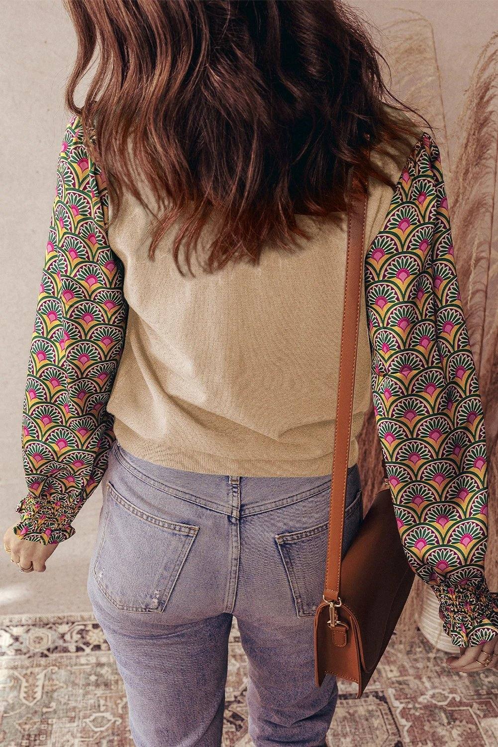  floral patchwork knit sweater for women casual everyday outfit