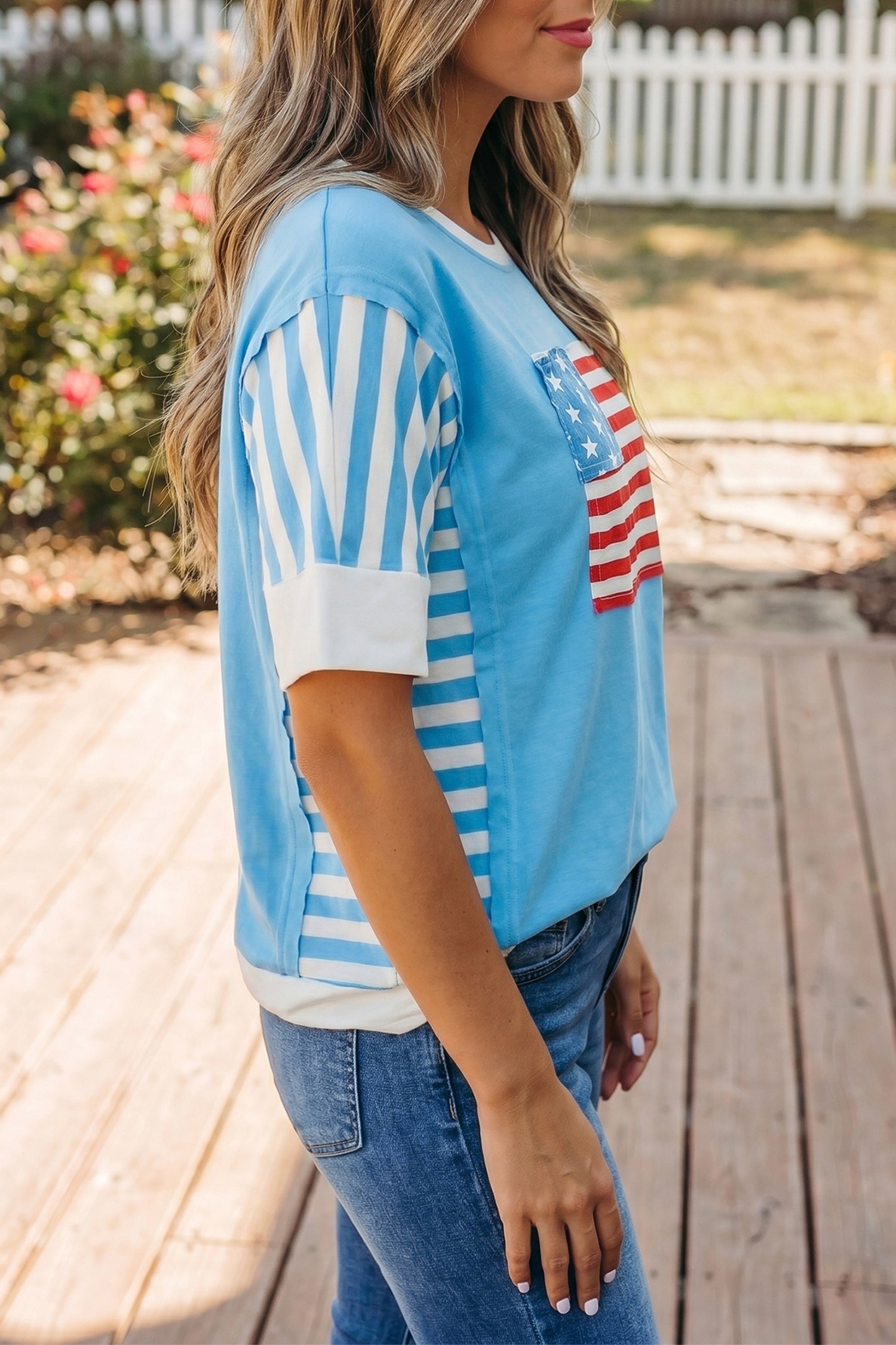 Patriotic Energy | US Flag Patchwork Colorblock T Shirt
