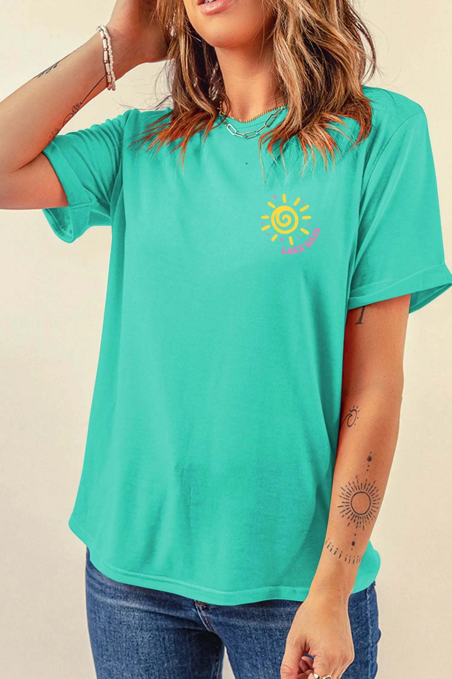 Lake Days double-sided printed graphic tee with relaxed fit and vibrant lake-themed design