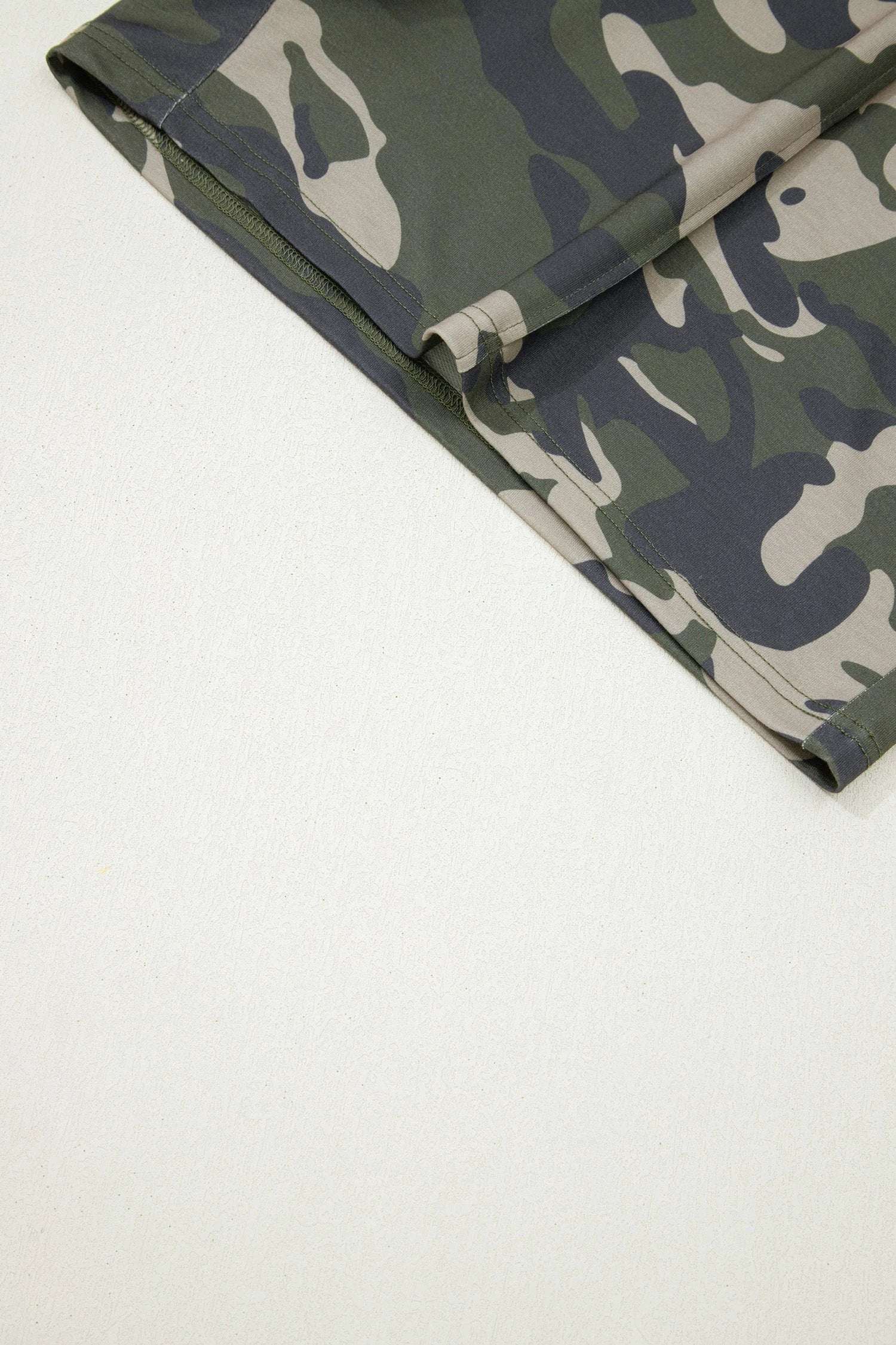 green tie elastic waist pocketed plus size camo shorts for women casual everyday outfit