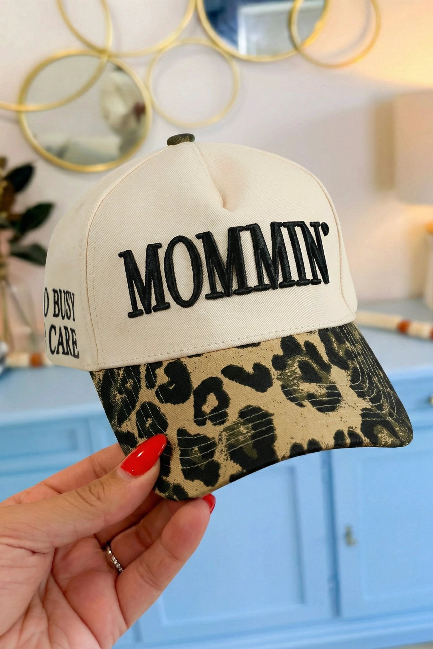black mommin embroidered leopard contrast brim baseball cap for women casual everyday outfit