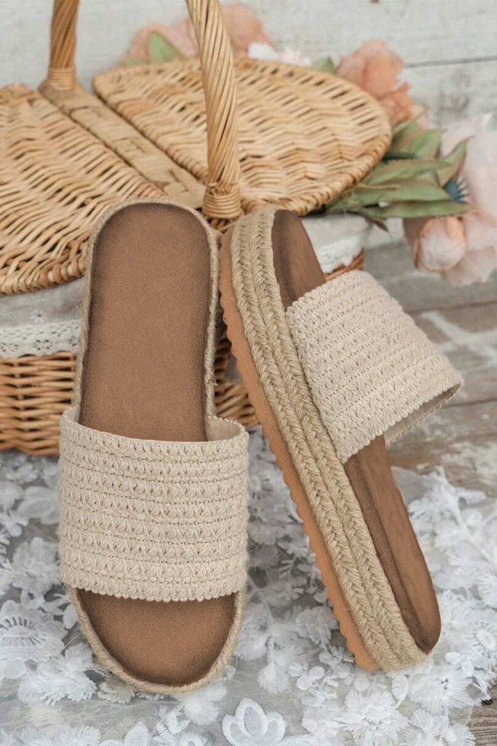white boho woven non-slip wedge slippers for women casual everyday outfit