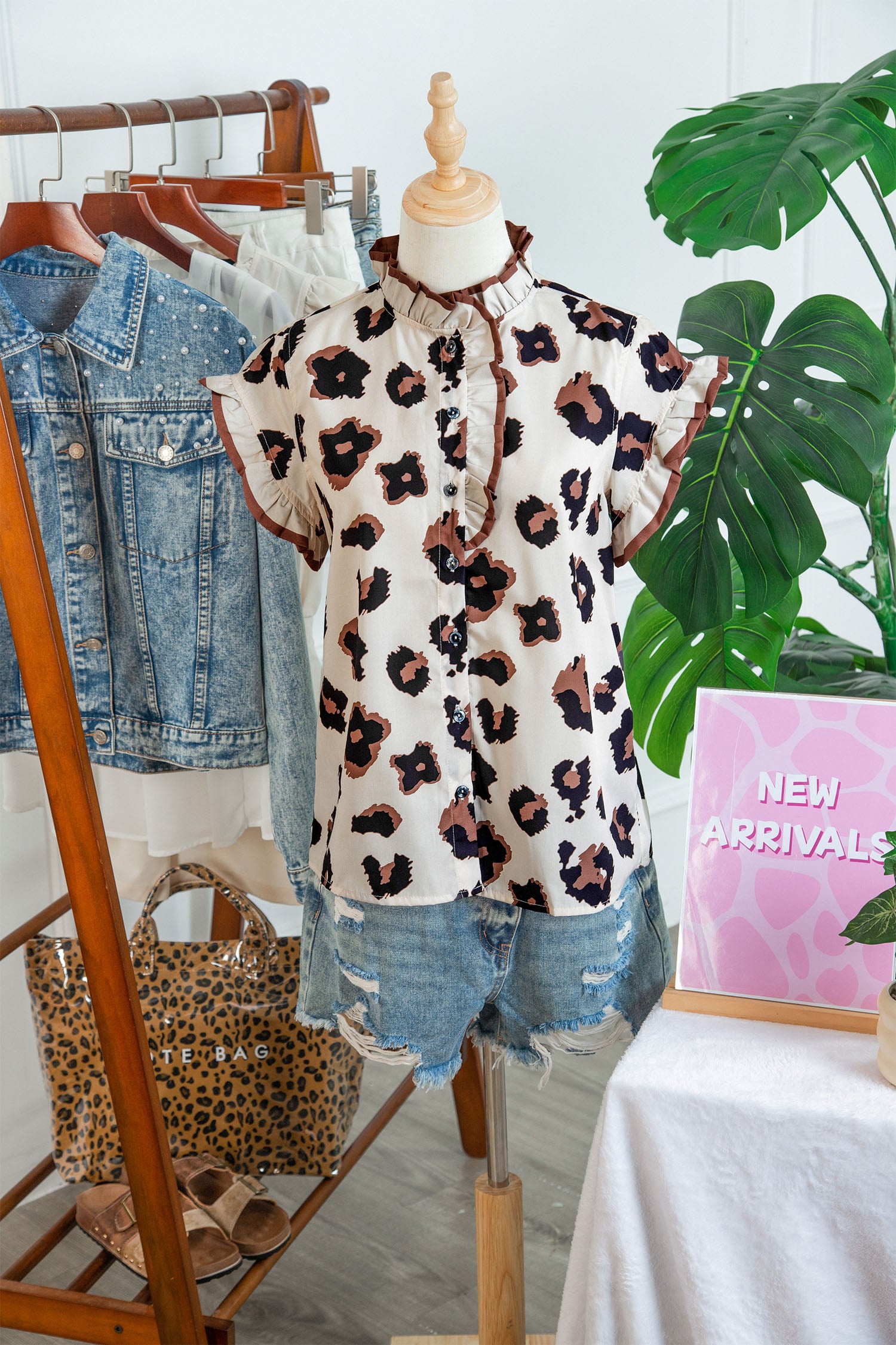 Leopard Print Ruffle Sleeve Blouse — women's everyday blouse | J&H Apparel