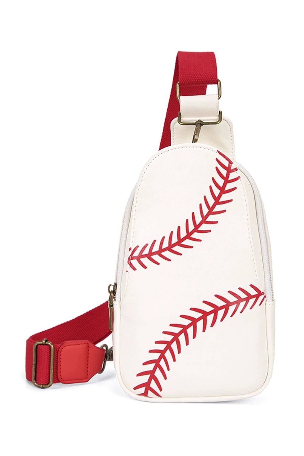 racing red balls pattern pu leather zipped sling bag for women casual everyday outfit