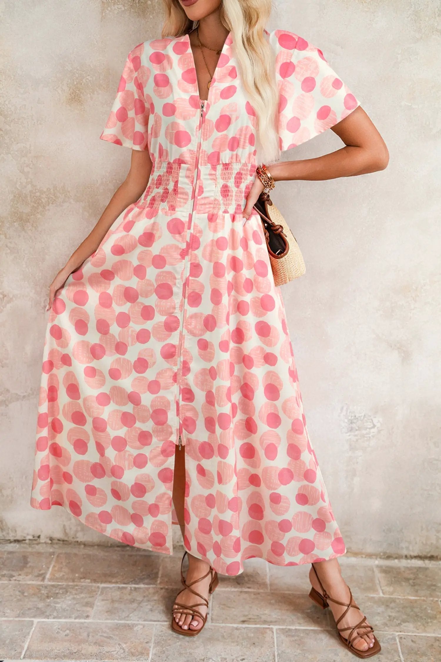 pink polka dot maxi dress