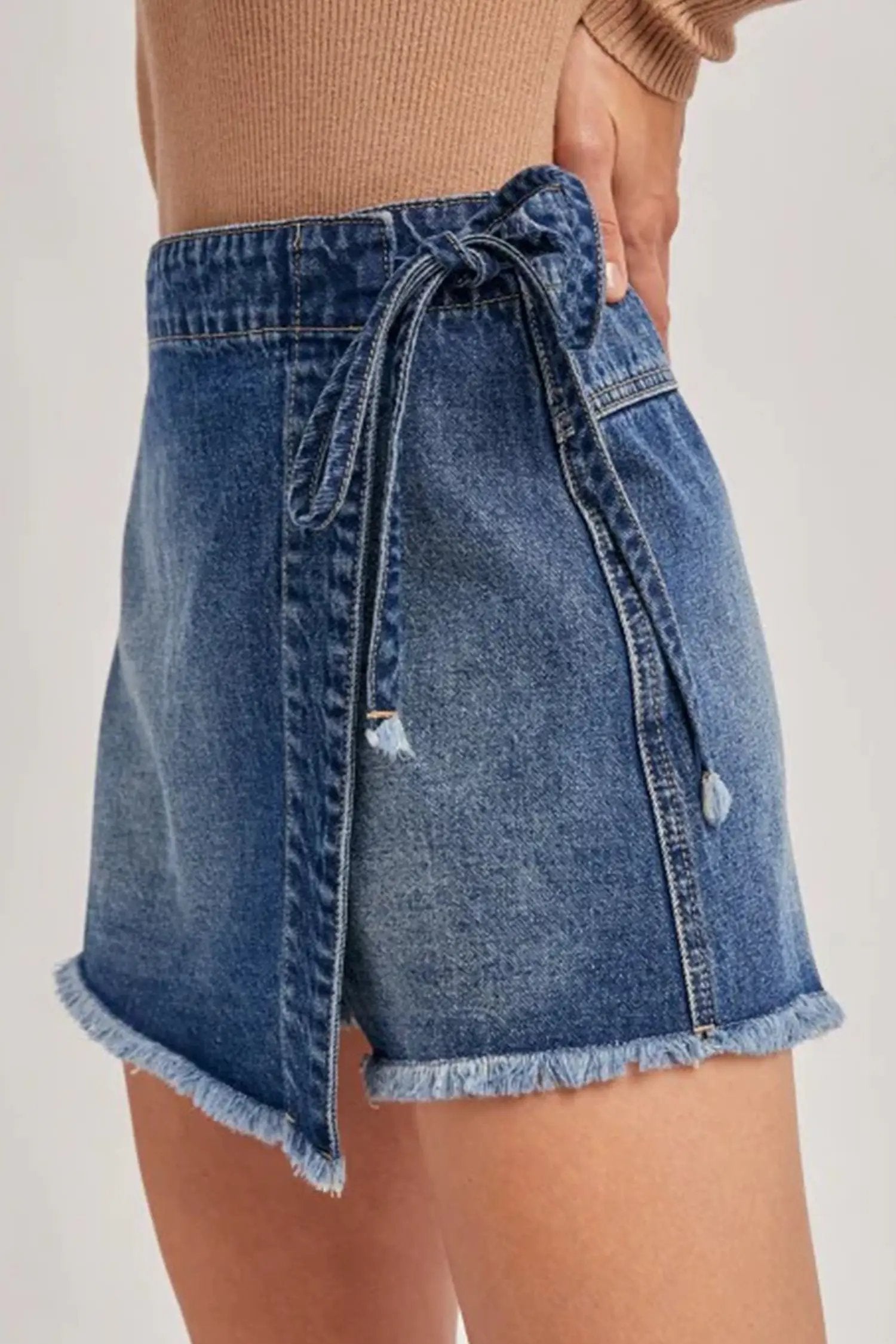 Dear-Lover Dropshipping Ashleigh Blue Wrapped Tied Waist Denim Skort - Bottoms/Skirts & Petticoat