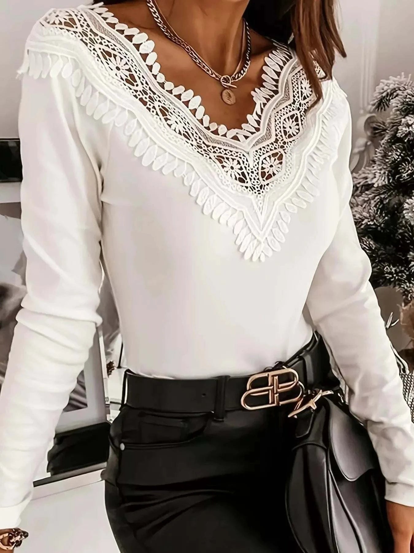 lace trim long sleeve tee for women casual everyday outfit