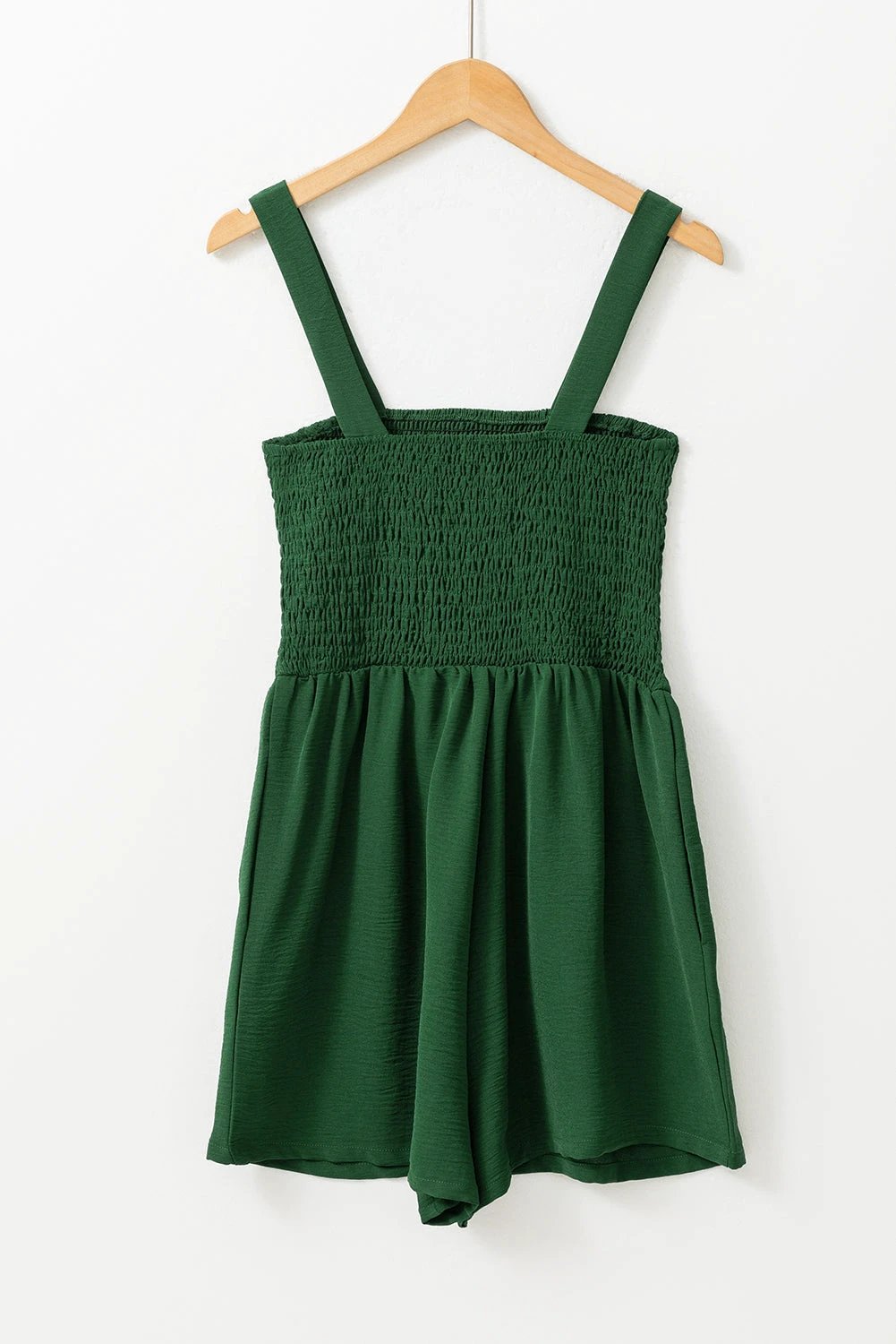 green casual pocketed smocked sleeveless romper for women casual everyday outfit