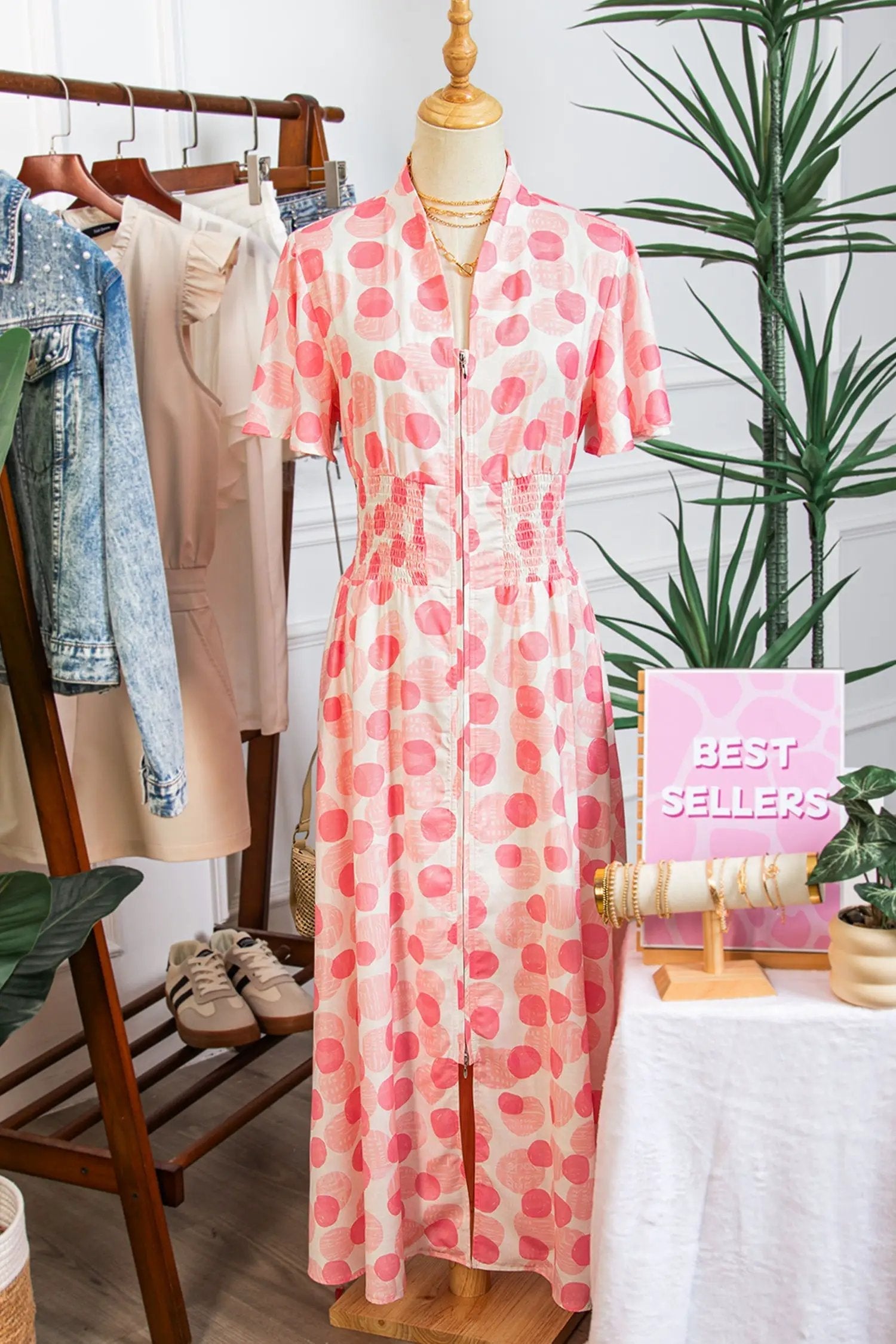 pink polka dot maxi dress