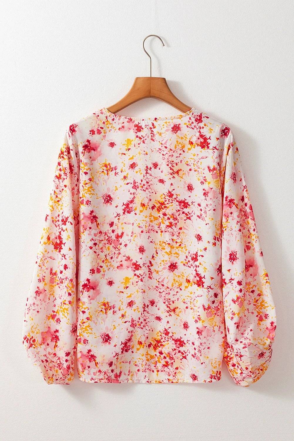 pink ditsy floral bubble sleeve v neck blouse for women casual everyday outfit