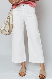 White Pearl Embellished Side Seam Ankle-length Shift Jeans