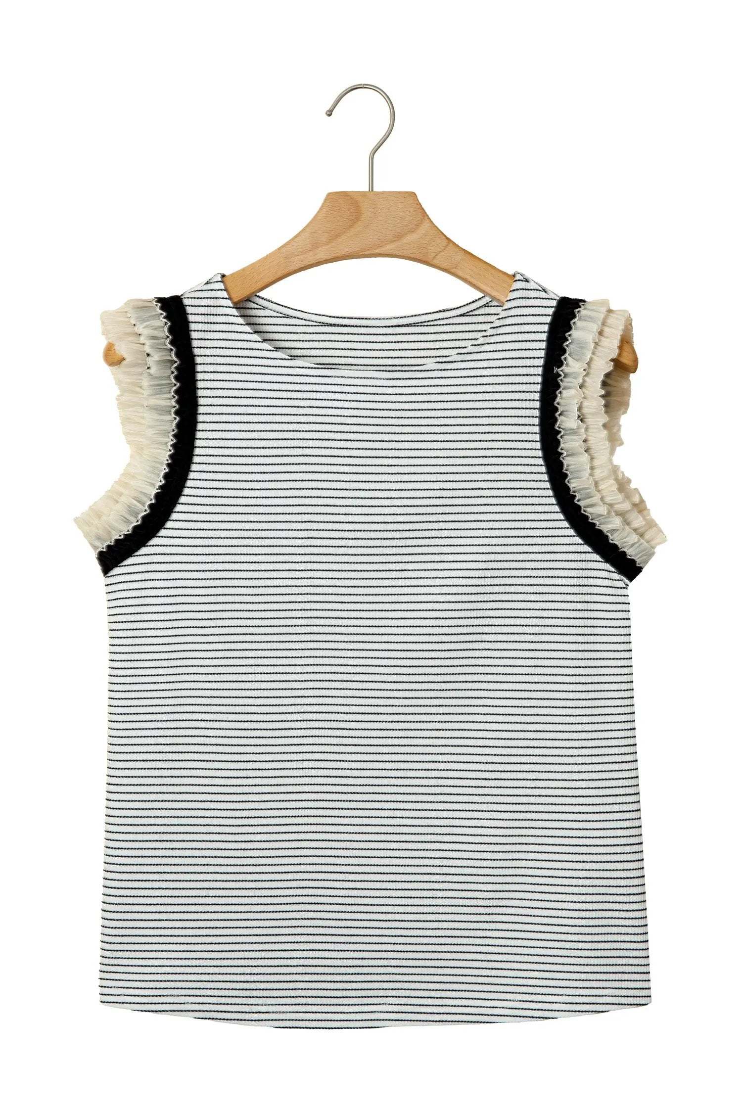 black stripe contrasted ruffle trim casual tank top for women casual everyday outfit