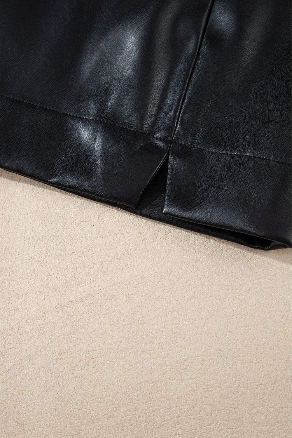 black pu leather side slits slim fit high waist mini skirt for women casual everyday outfit
