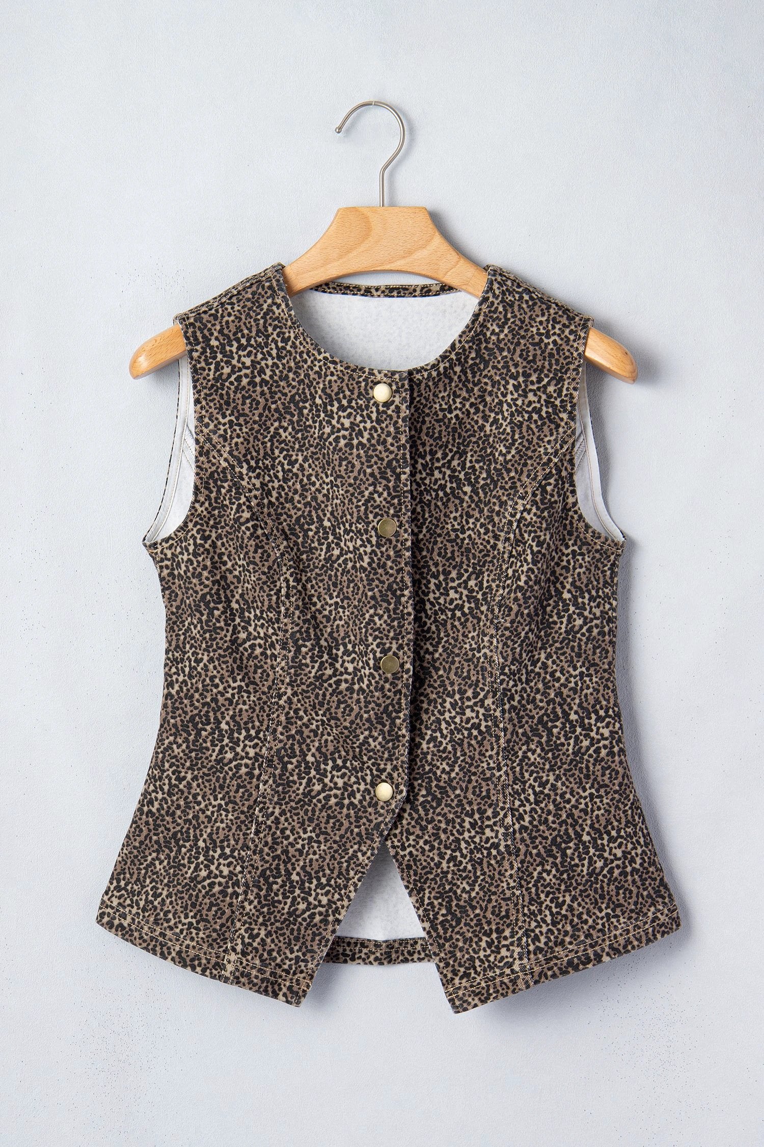 brown leopard print slim denim vest for women casual everyday outfit