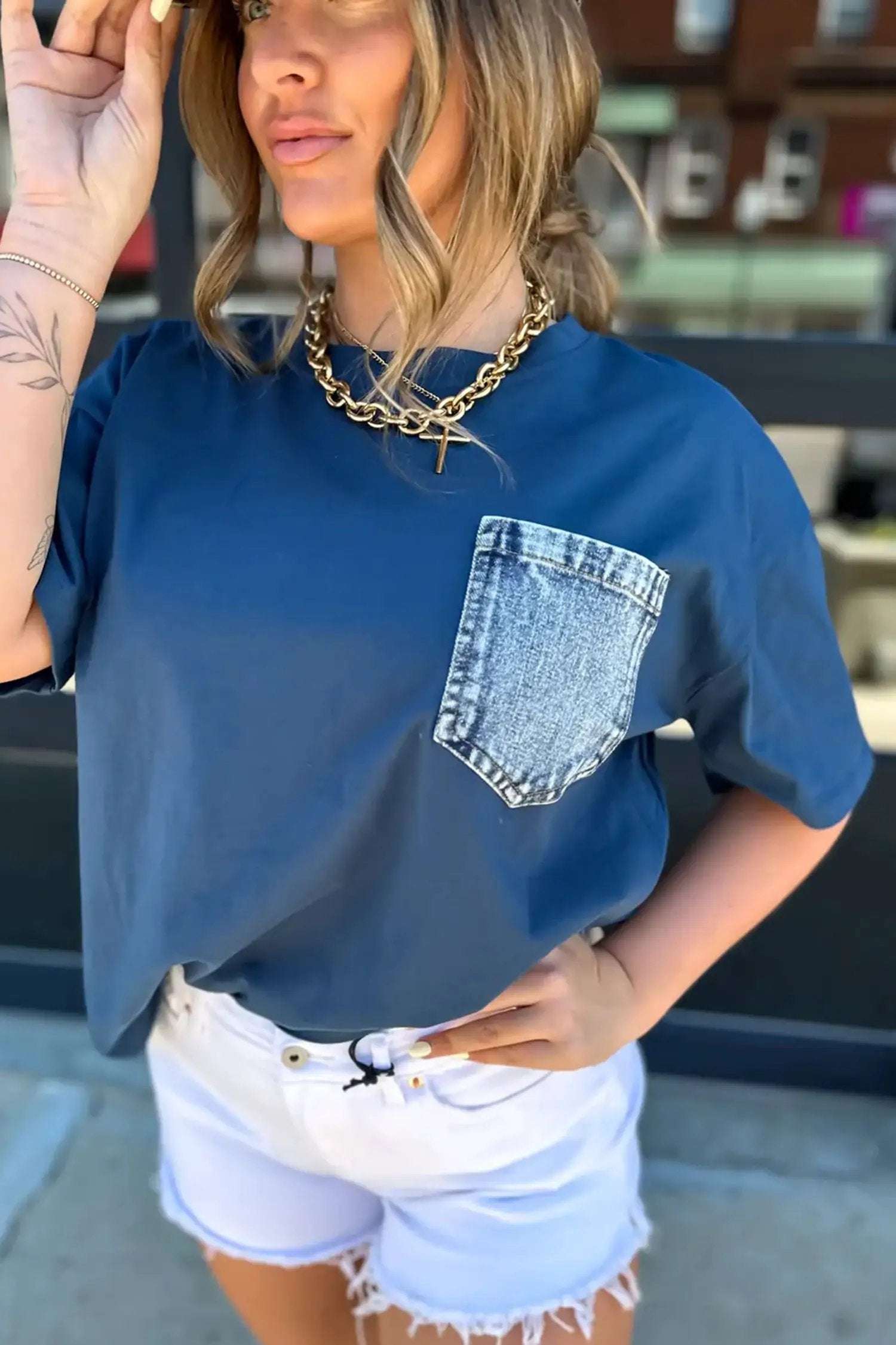 color block patch pocket tee