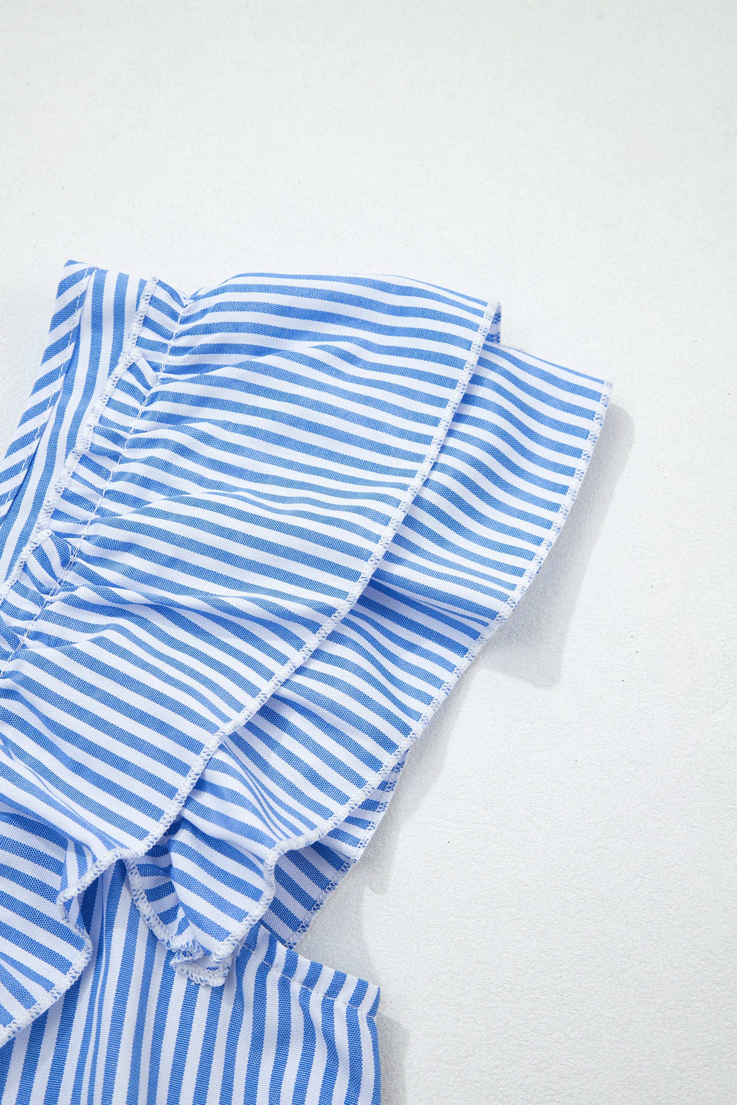 Stripe Square Neck Bow Decor Frilly Ruffled Short Sleeve Blouse