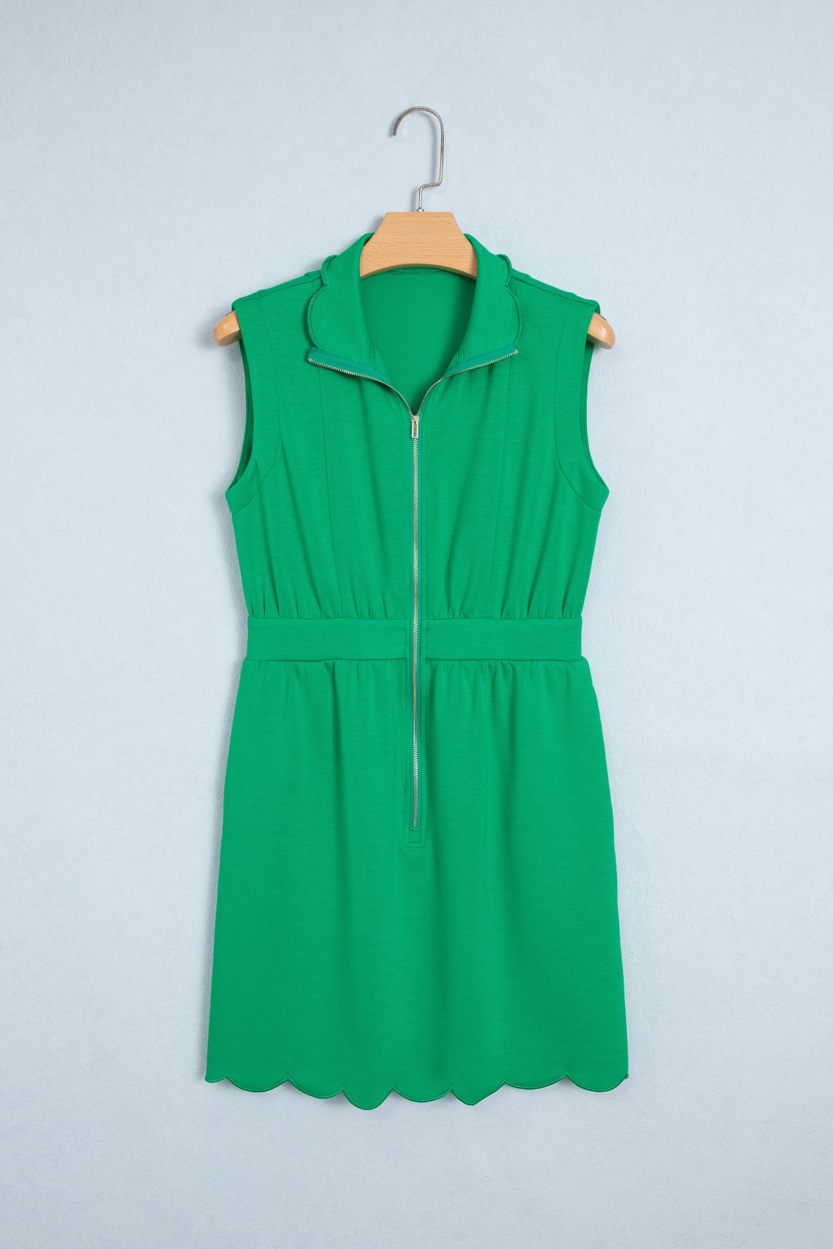 Sleeveless Zip Front Scallop Hem Mini Dress