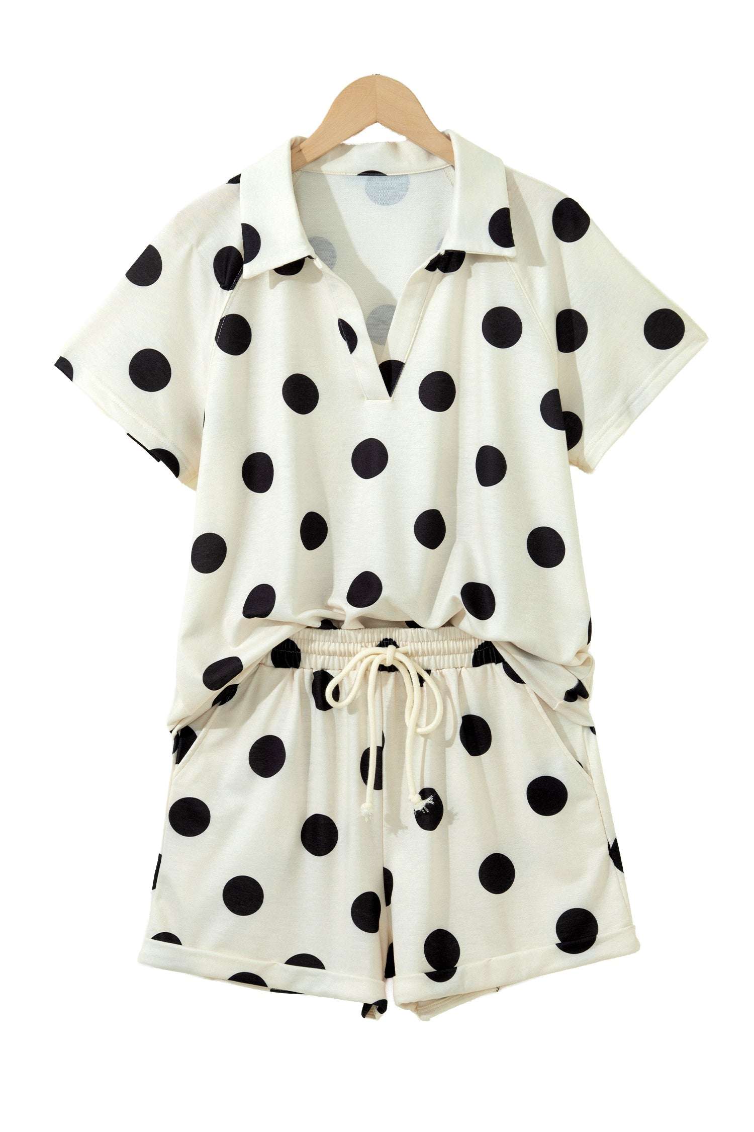 Polka Dot Tee Short Set | V-Neck Casual Outfit Set