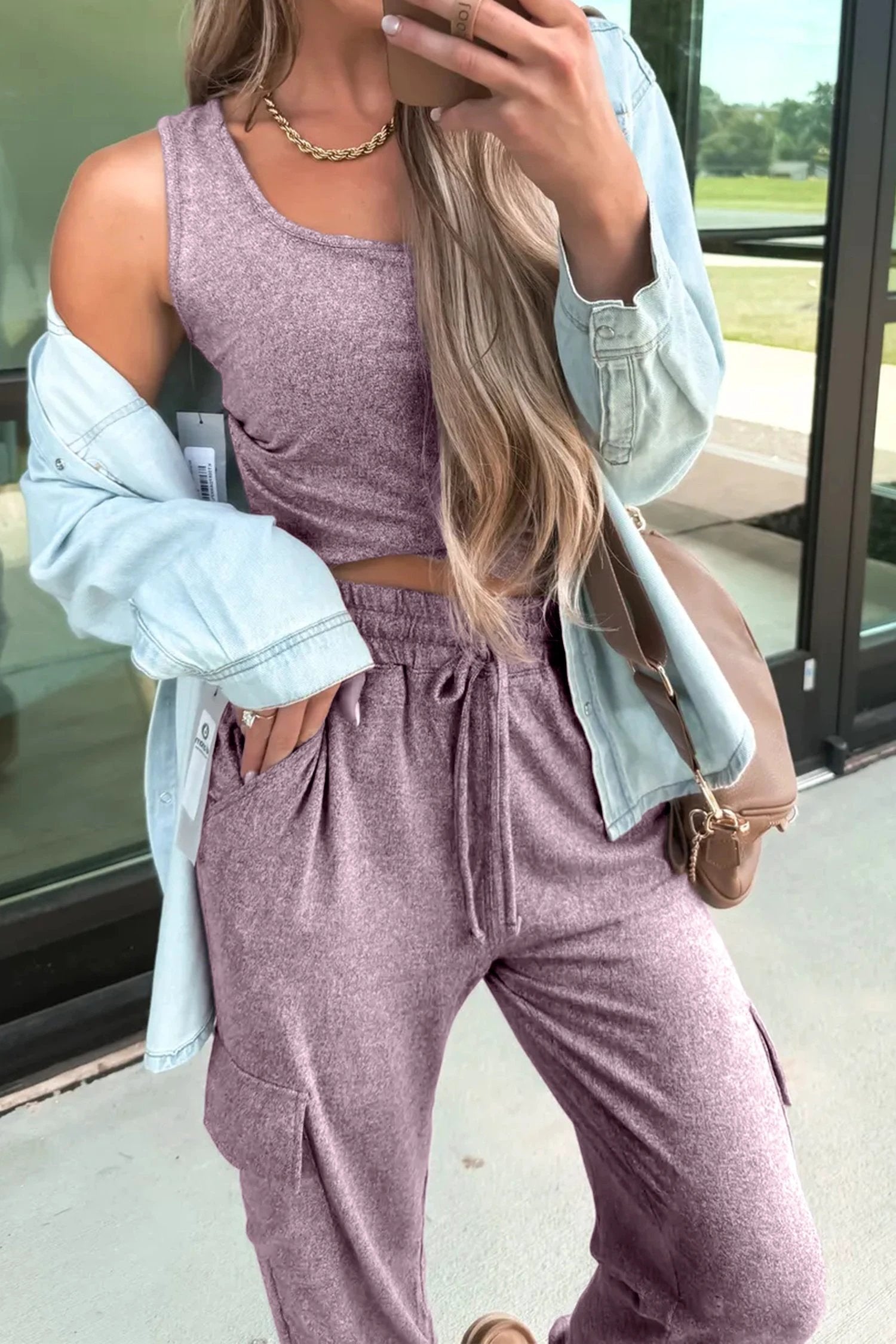 orchid bouquet casual tank top drawstring jogger pants 2pcs outfit for women casual everyday outfit