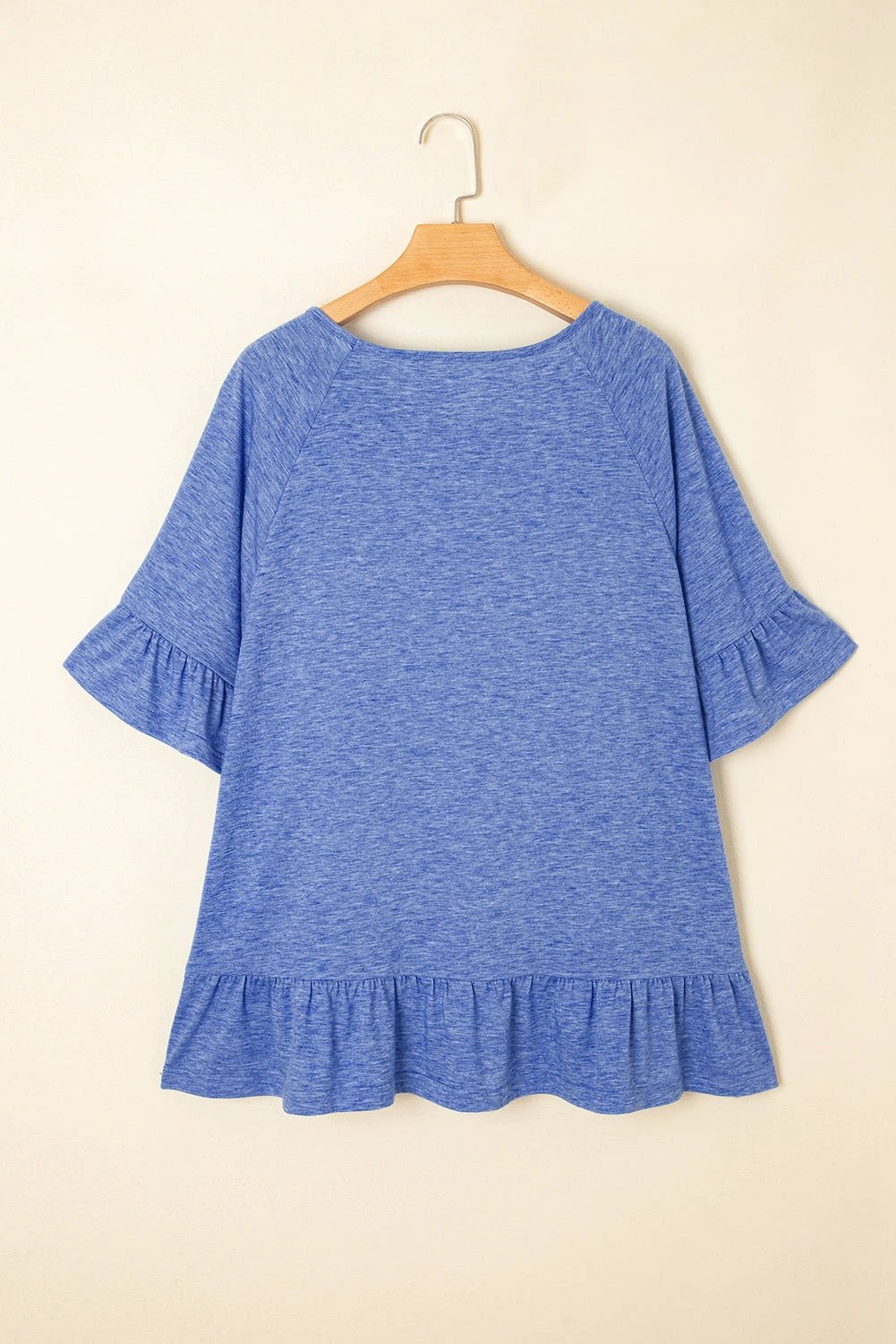 Dear-Lover Dropshipping Dusk Blue Ruffled Short Sleeve Plus Size Casual Blouse - Plus Size/Plus Size Tops/Plus Size Tops & Tees