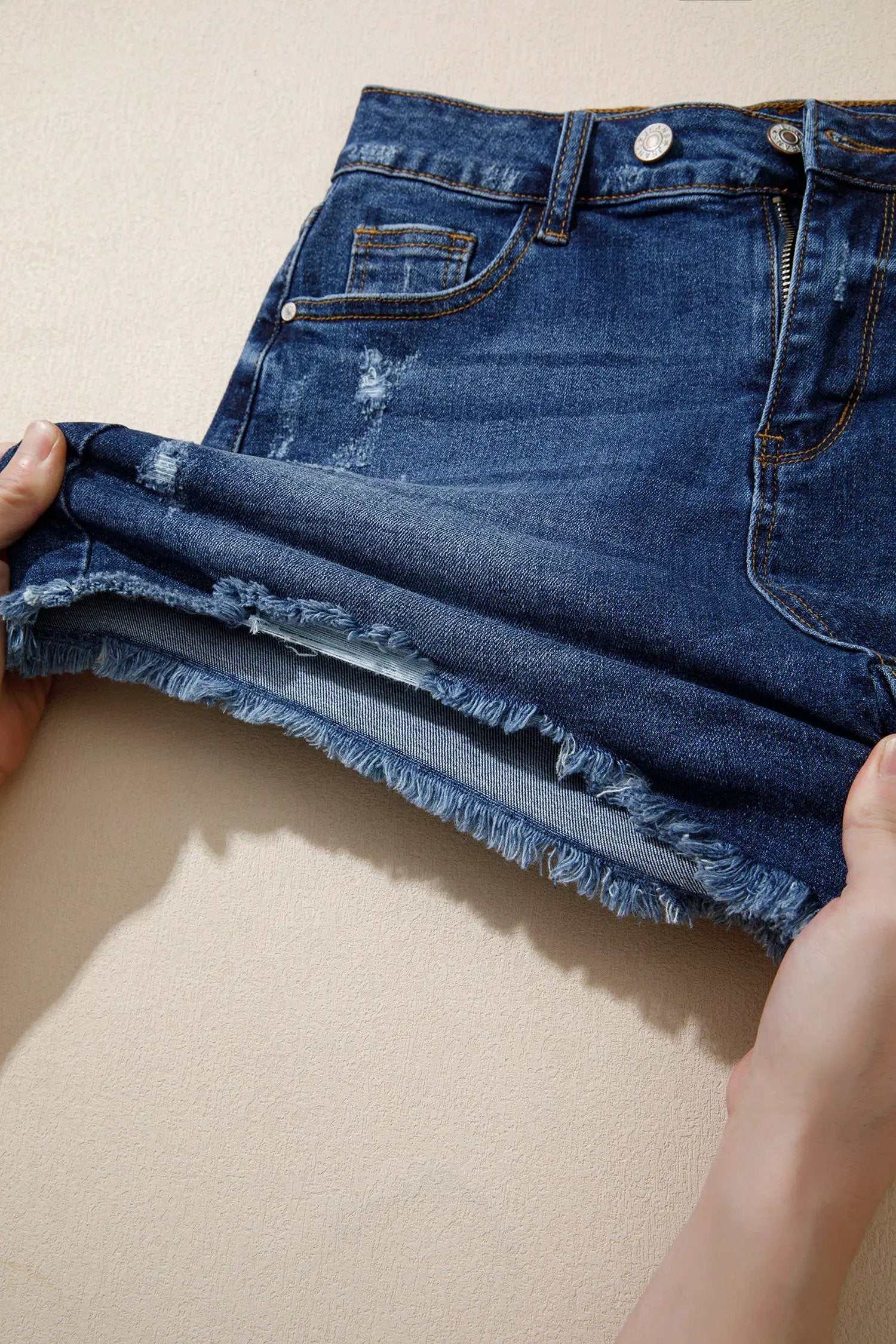 Dear-Lover Dropshipping Effortlessly Chic | Asymmetric Raw-Hem Distressed Denim Shorts - Bottoms/Denim Shorts
