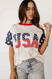 jet stream flag print usa graphic patchwork casual tee for women casual everyday outfit