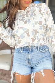 Camouflage Print Relaxed Drawstring Hoodie