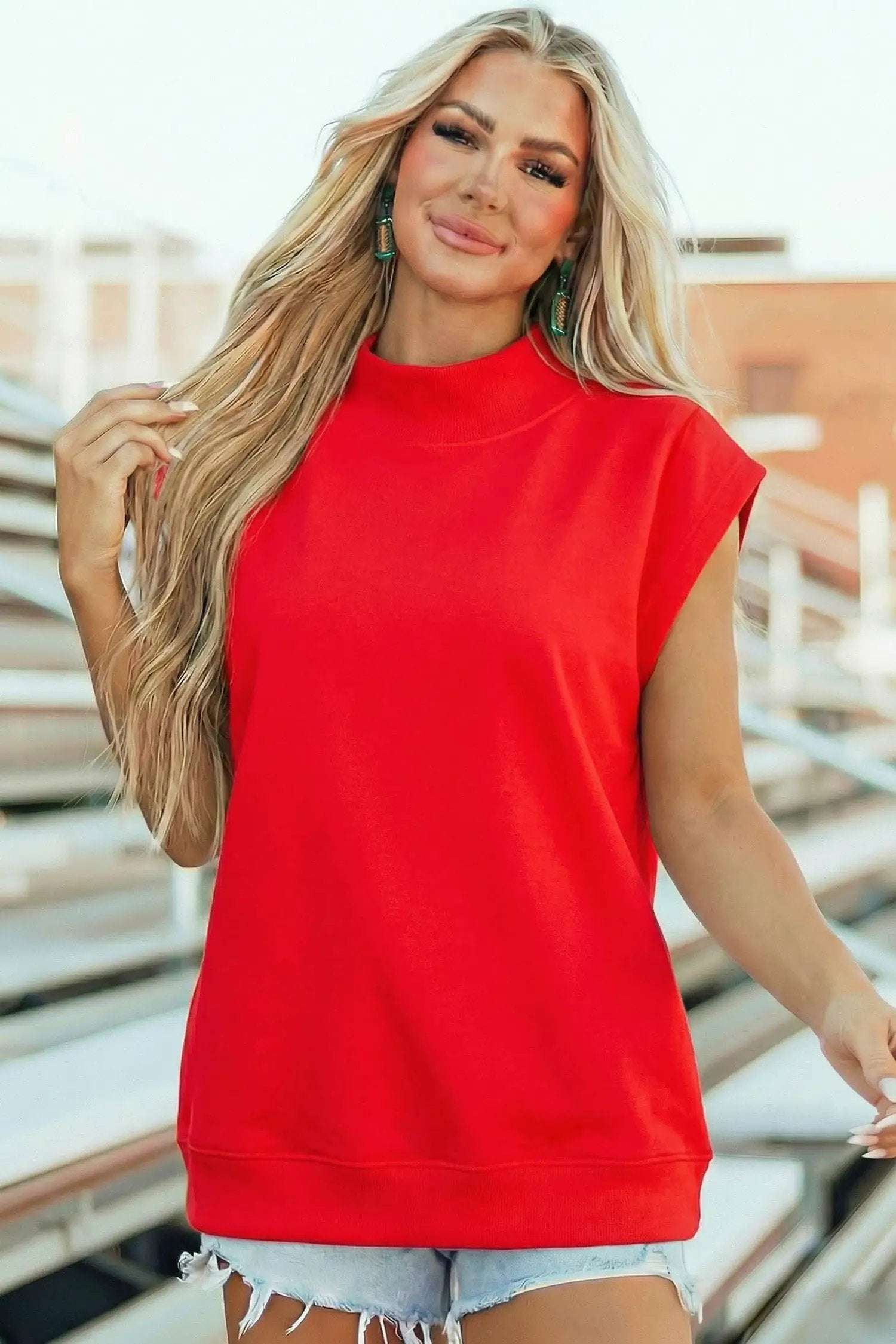Dear-Lover Dropshipping Everyday Chic | High Neck Cap Sleeve Top Relaxed Fit Blouse - Blouses Tops/Tops & Tees