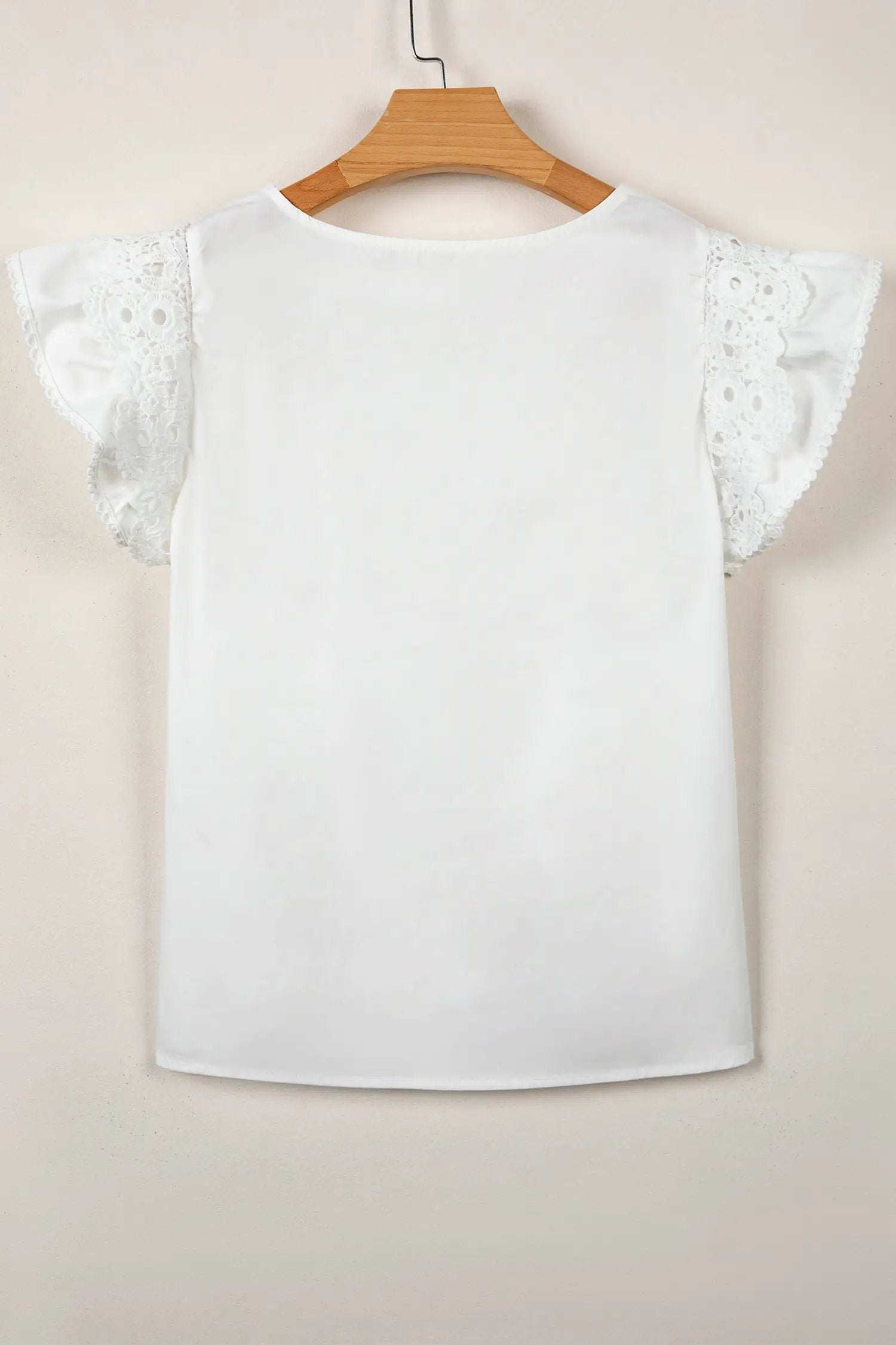 White lace detail flutter sleeve blouse with pleated round neck, Southern Charm style