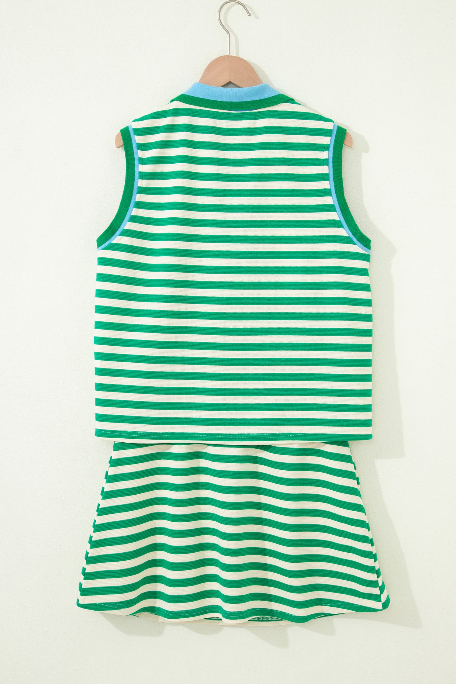 Vacation Vibes | Textured Stripe Two Piece Skort Set With Contrast Trim
