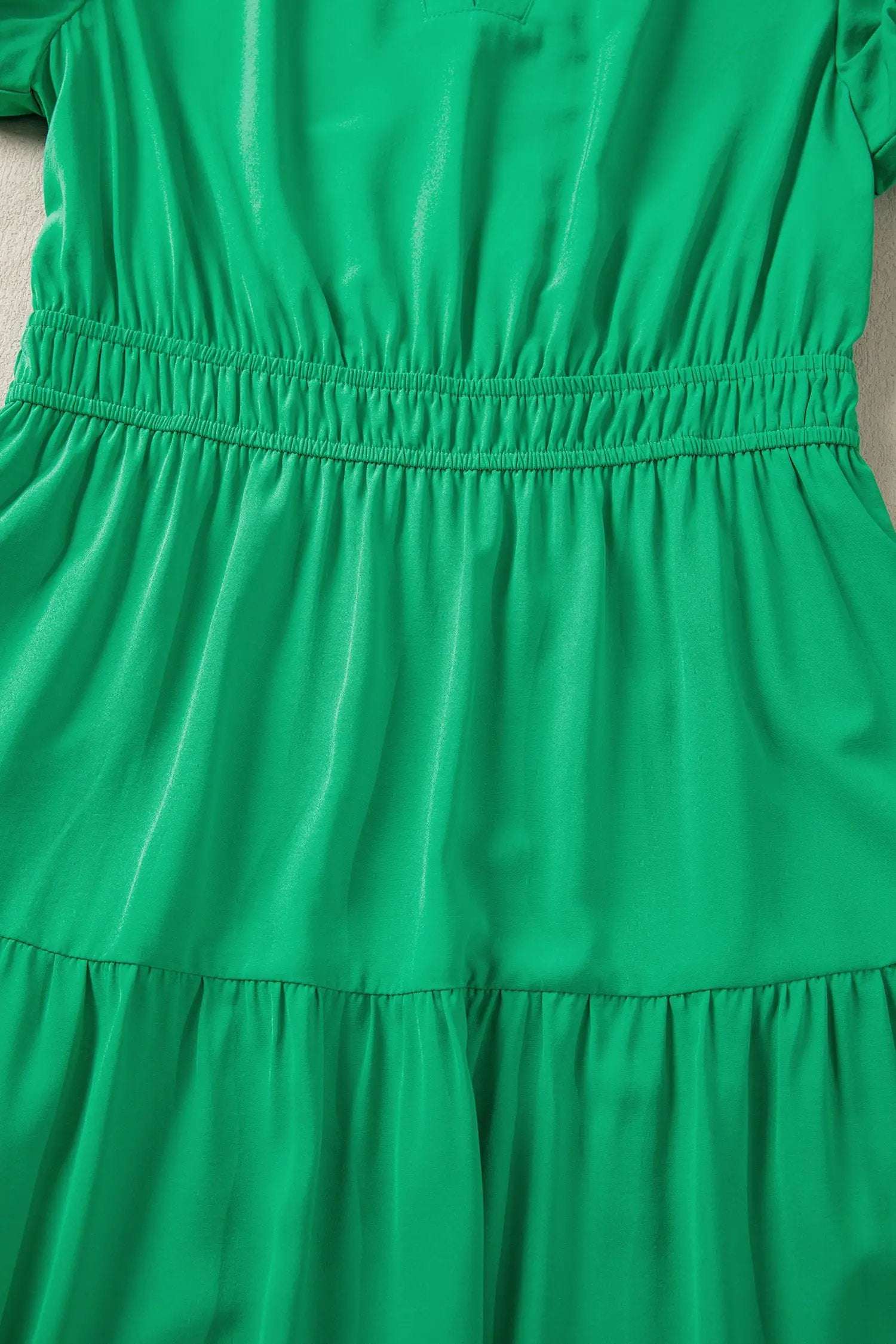 J&H Apparel Green Solid Color V Neck Short Puff Sleeve High Waist Tiered Maxi Dress - Dresses Dresses/Maxi Dresses