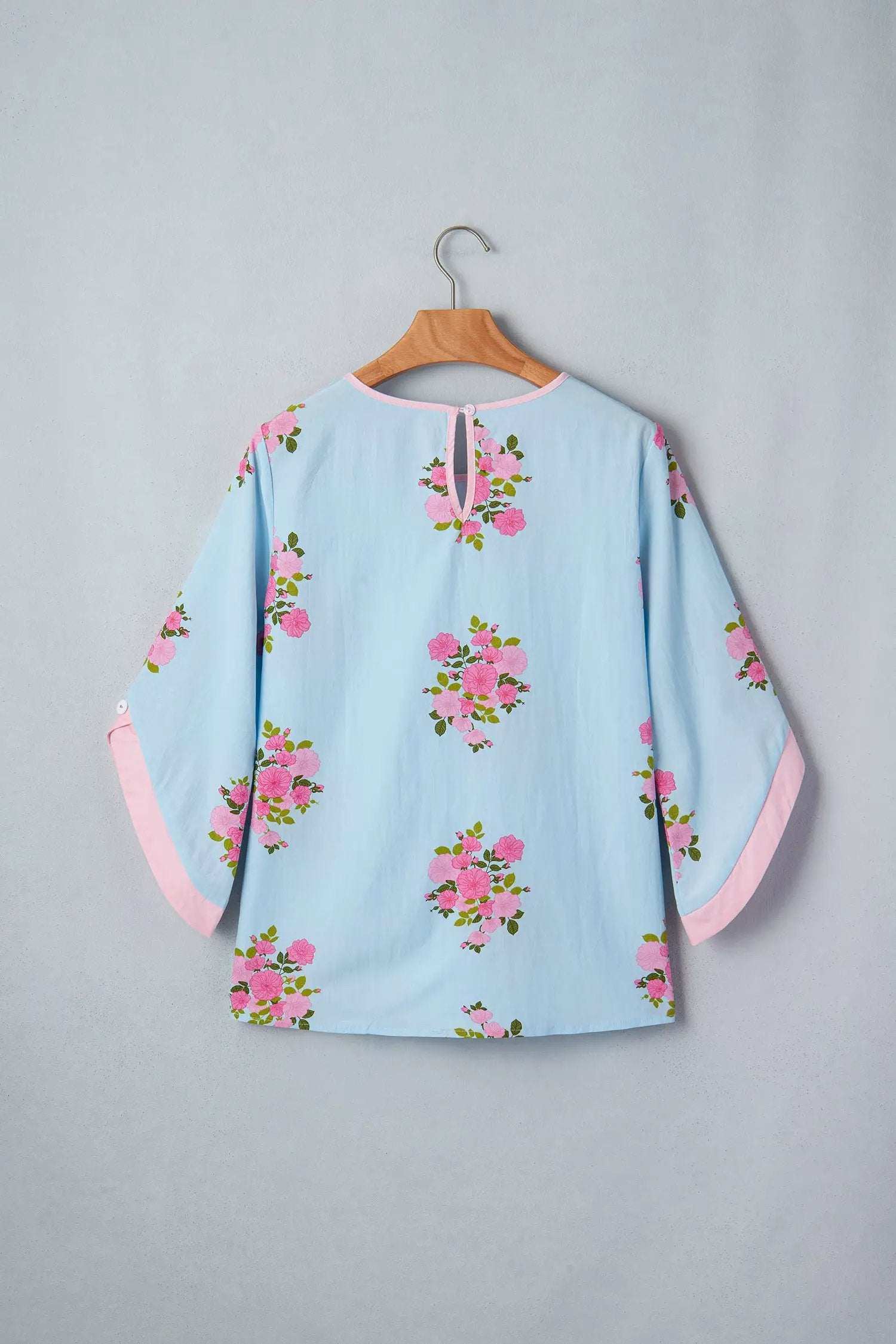 J&H Apparel Floral Print Button Cuffed 3/4 Sleeve Round Neck Blouse - Blouses Tops/Blouses & Shirts