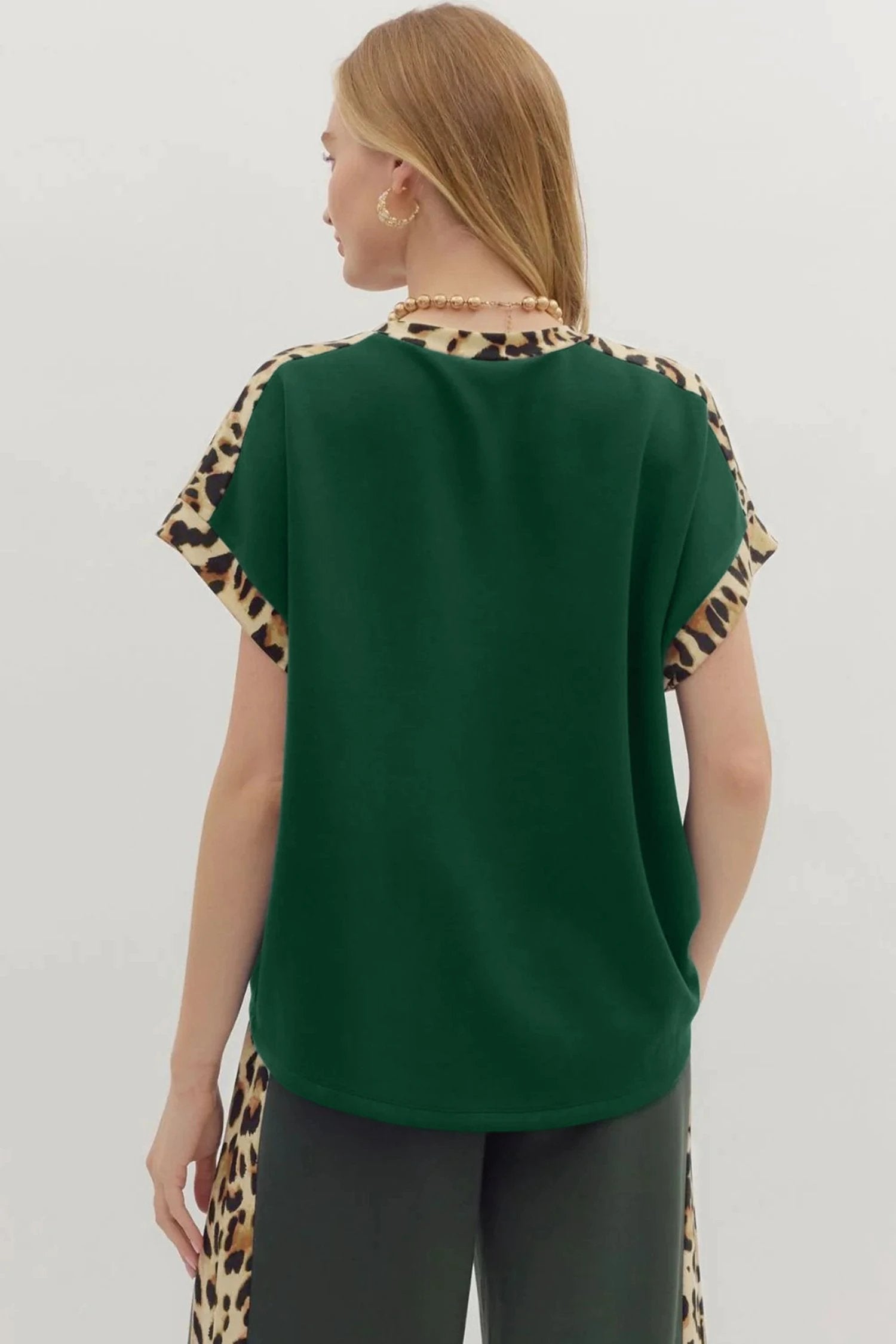 Leopard Trim Sea Green Tee