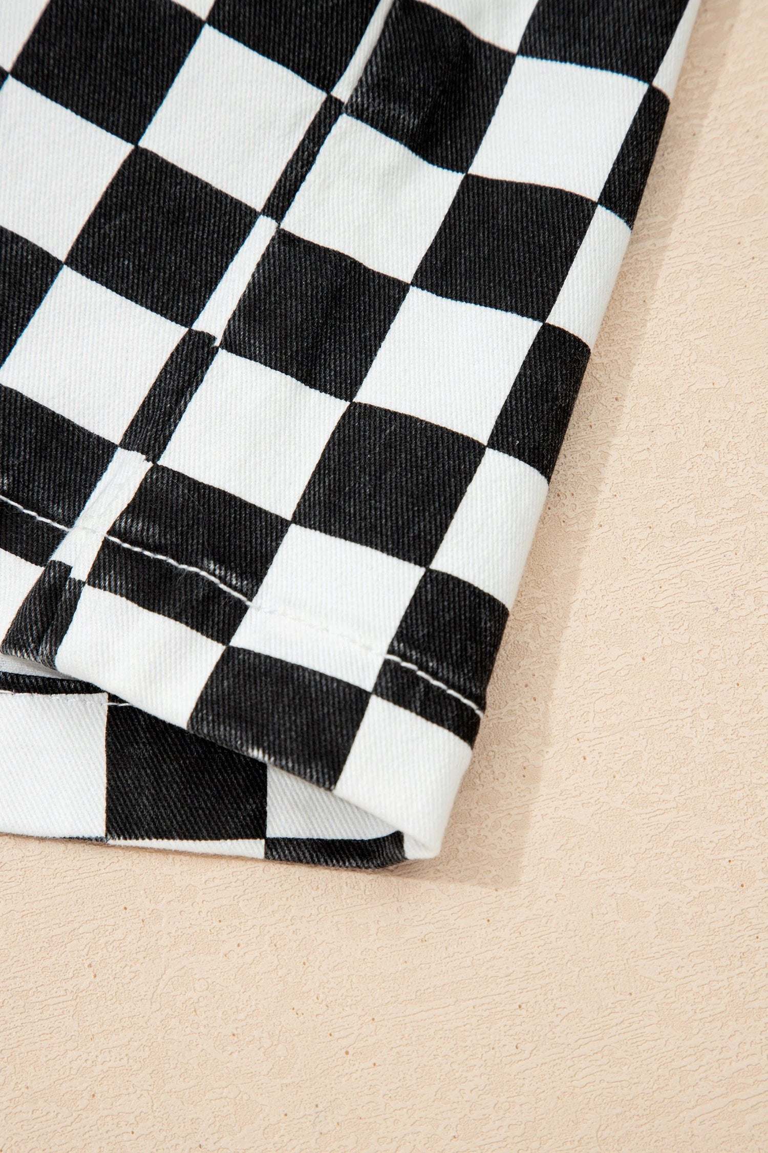 black checkered print overlap denim shorts for women casual everyday outfit