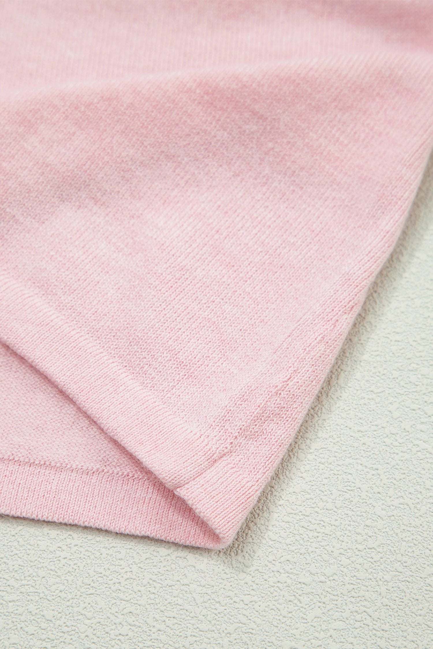 Pink lace trim V-neck short sleeve knit sweater for casual chic mom style