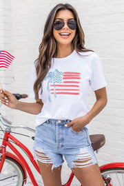American Flag Bow Knot Print Crewneck T-Shirt — women's everyday top | J&H Apparel