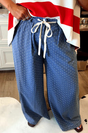 Sky Blue Polka Dot Wide Leg Full Length Shift Silhouette Plus Size Jeans