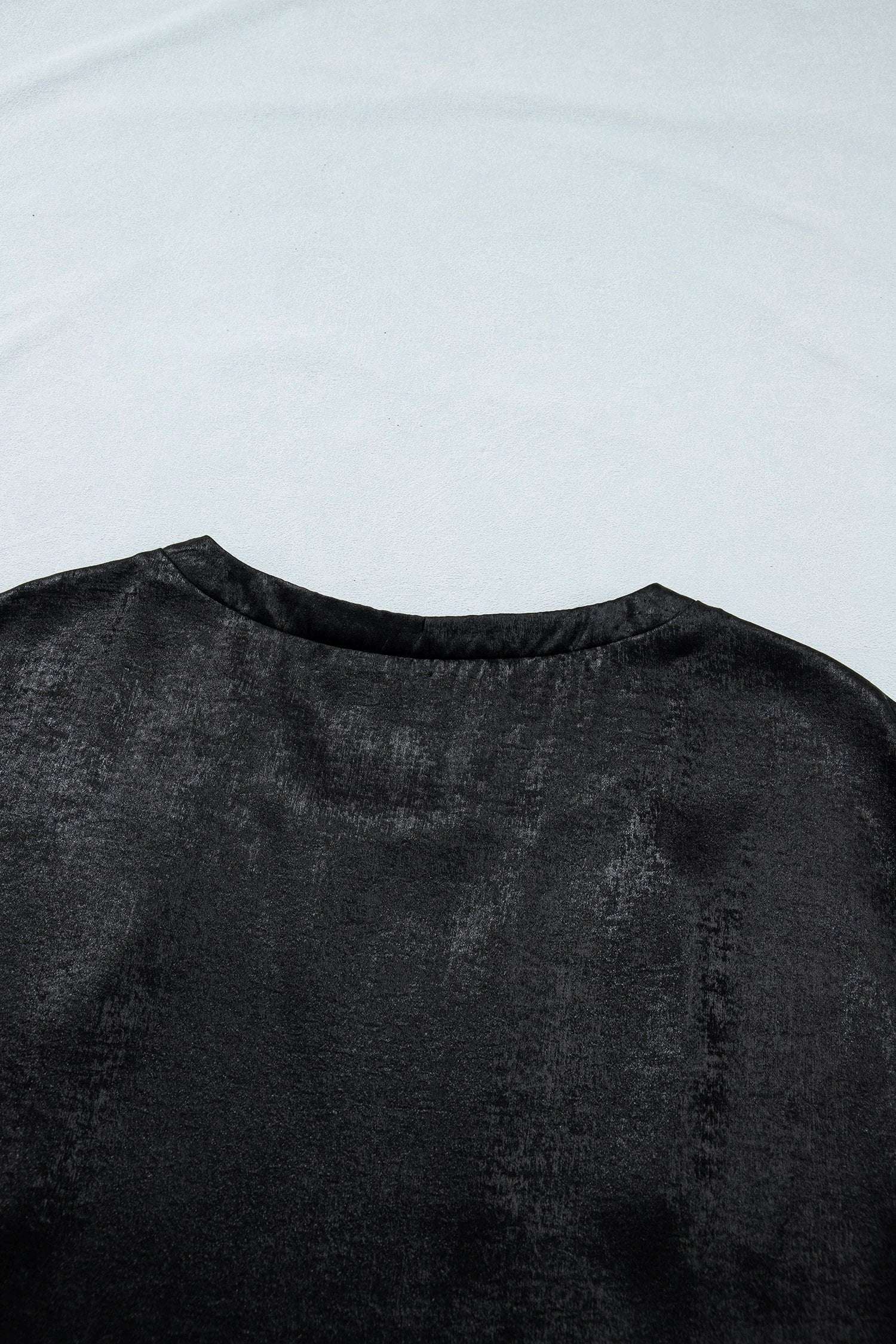 black metallic round neck cap sleeve tee for women casual everyday outfit