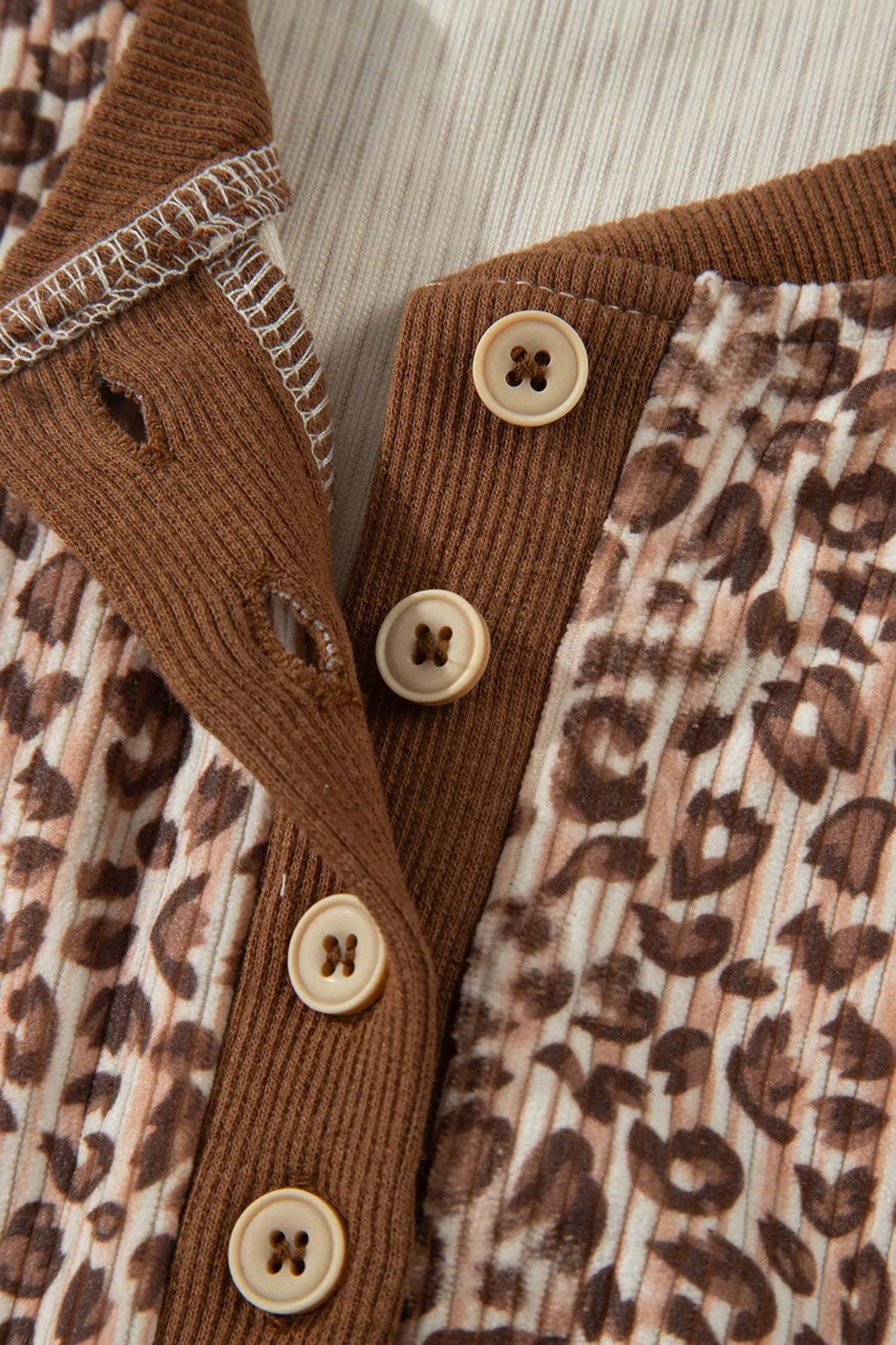 Dear-Lover Dropshipping Main Character Energy | Leopard Print Ribbed Outfit With Button Front Top And Matching Elastic Waist Shorts - Outfit Sets Two Piece Sets/Short Sets