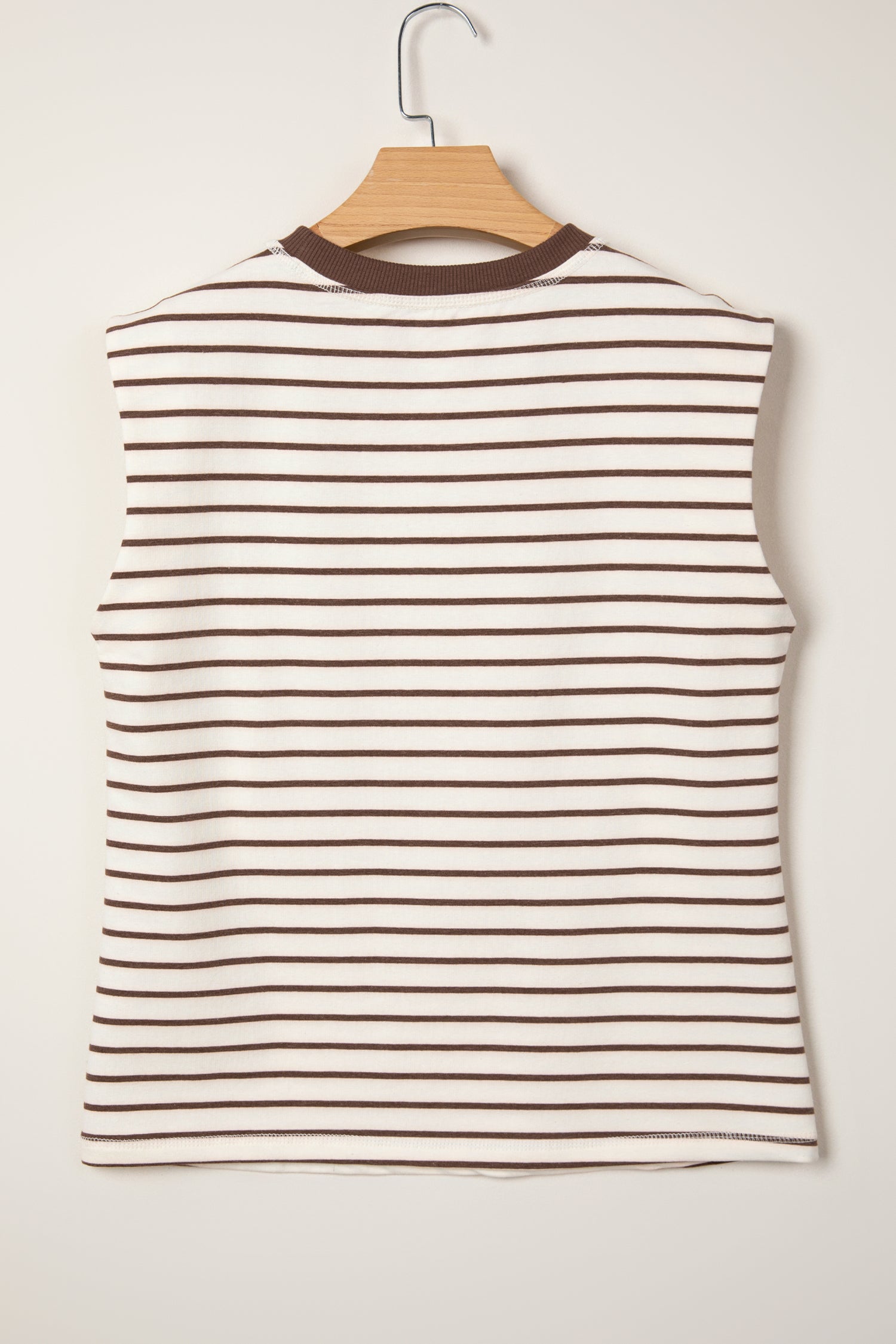 Stripe Ribbed Round Neck Trim Loose Tank Top