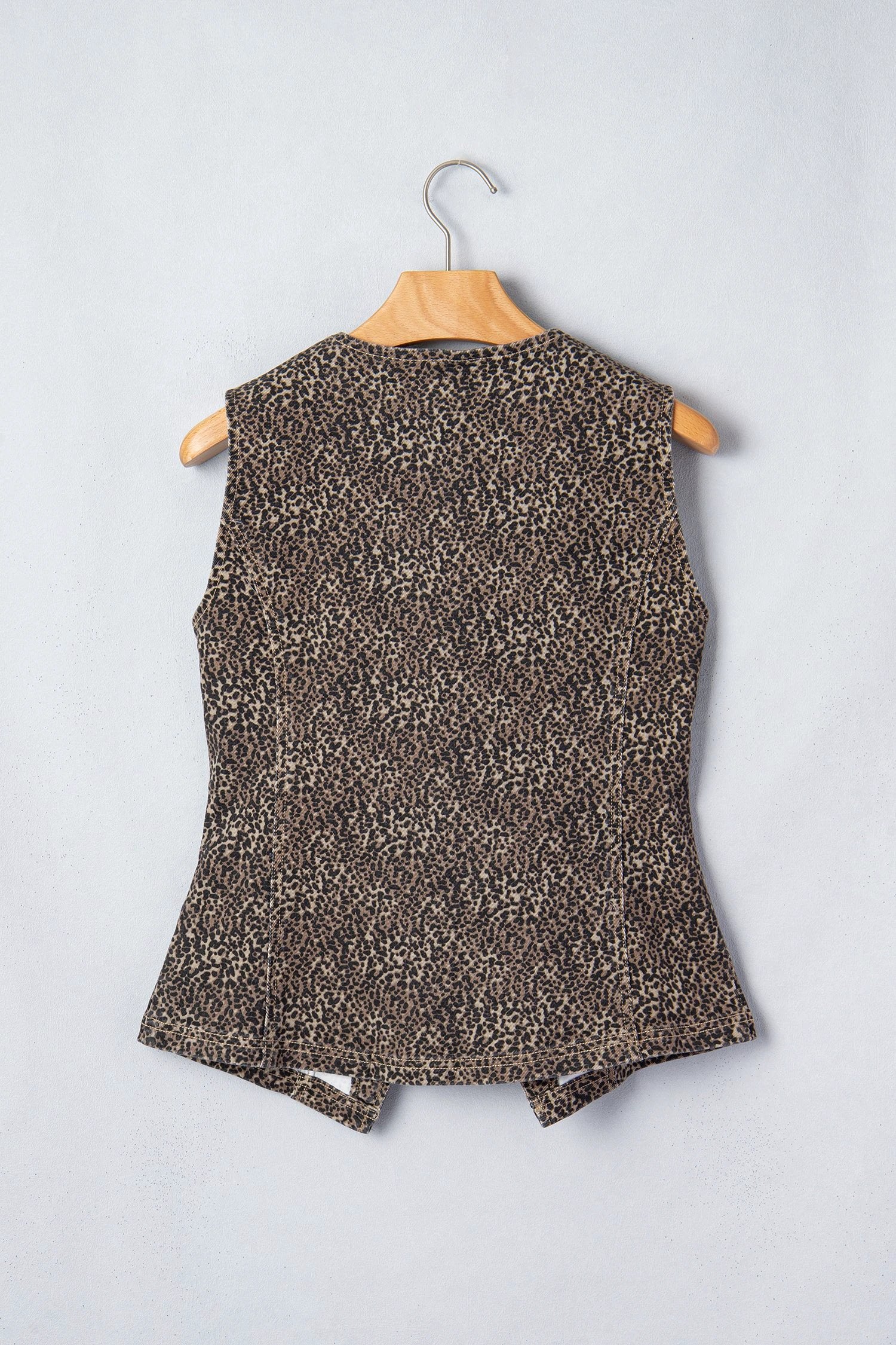 brown leopard print slim denim vest for women casual everyday outfit